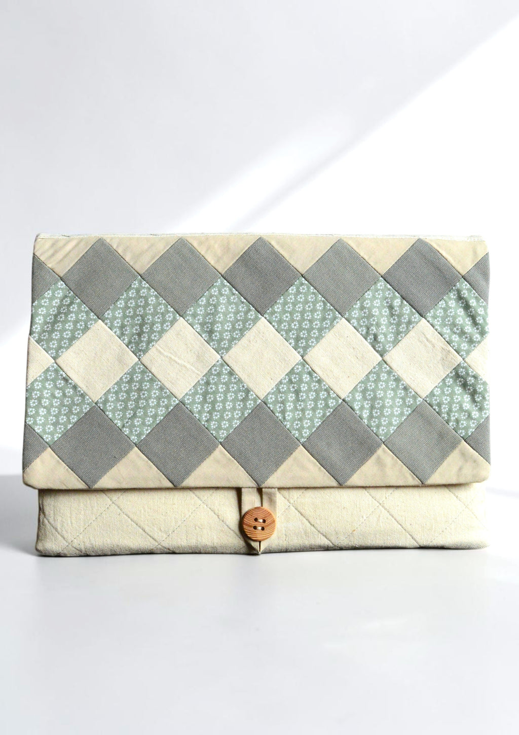 Sage Green Geometric Patchwork Laptop Sleeve 13 14 inch