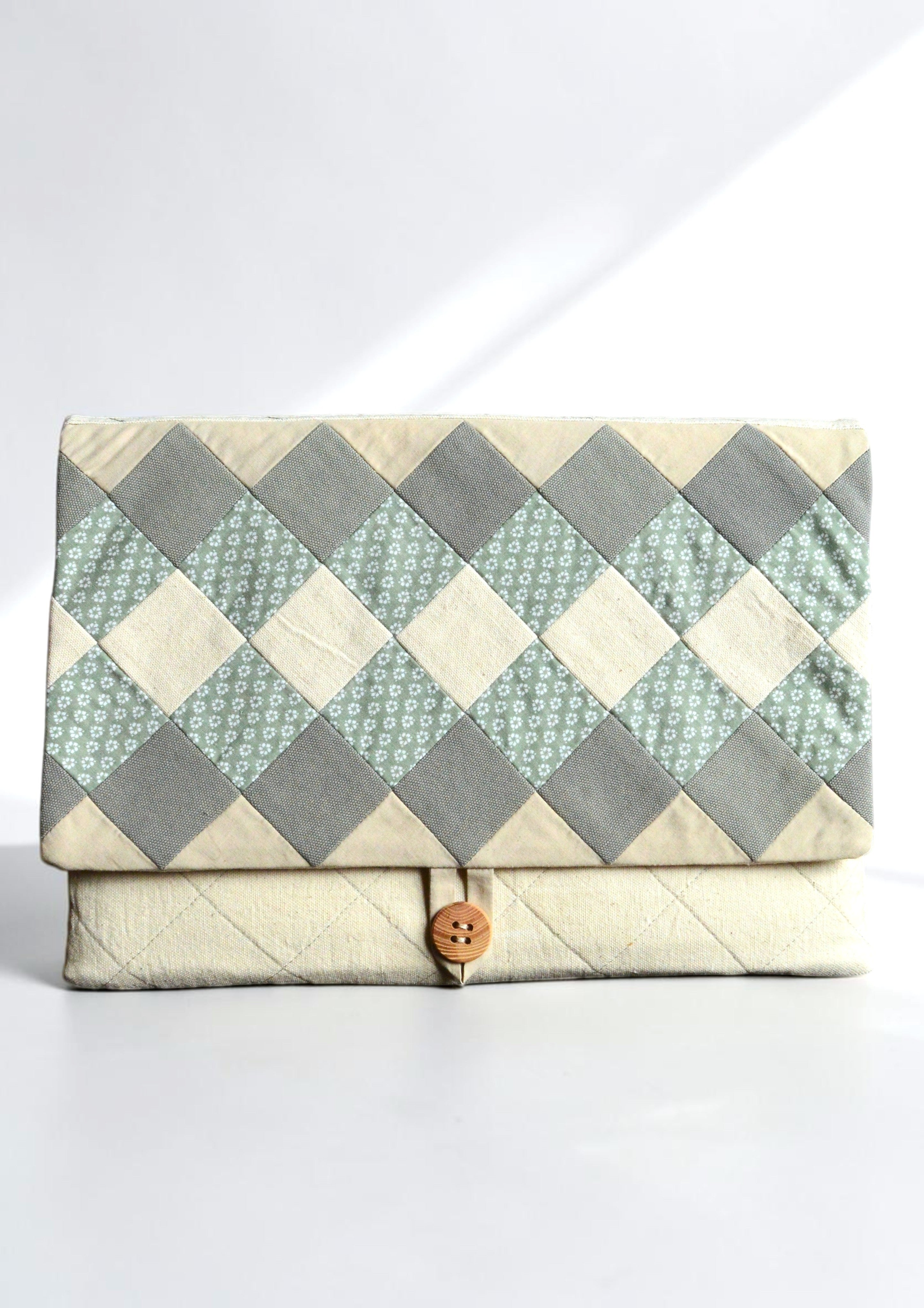 Sage Green Geometric Patchwork Laptop Sleeve 13 14 inch