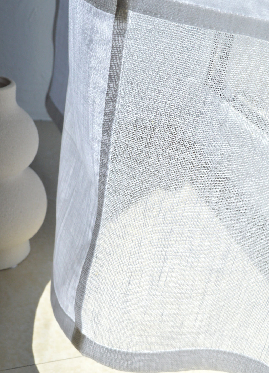 White Sheer Linen Window Panel — Modern Patchwork Cafe Curtain (33.5" х 57.1")
