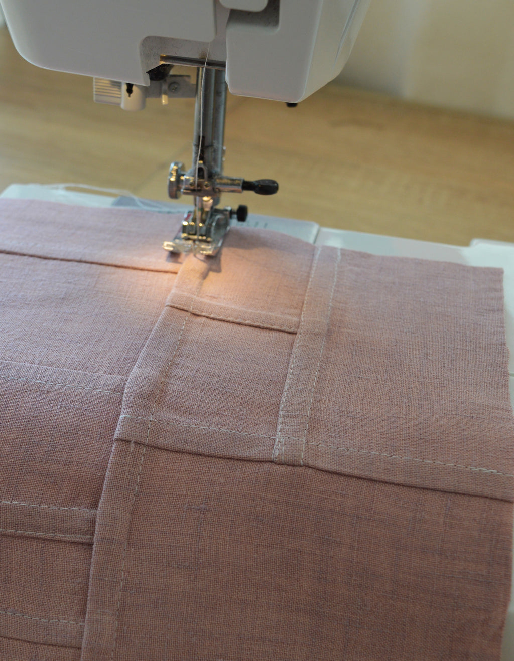 Pojagi-Style Linen Window Panel — Dusty pink Patchwork Cafe Curtain (26.7" х 26.7")