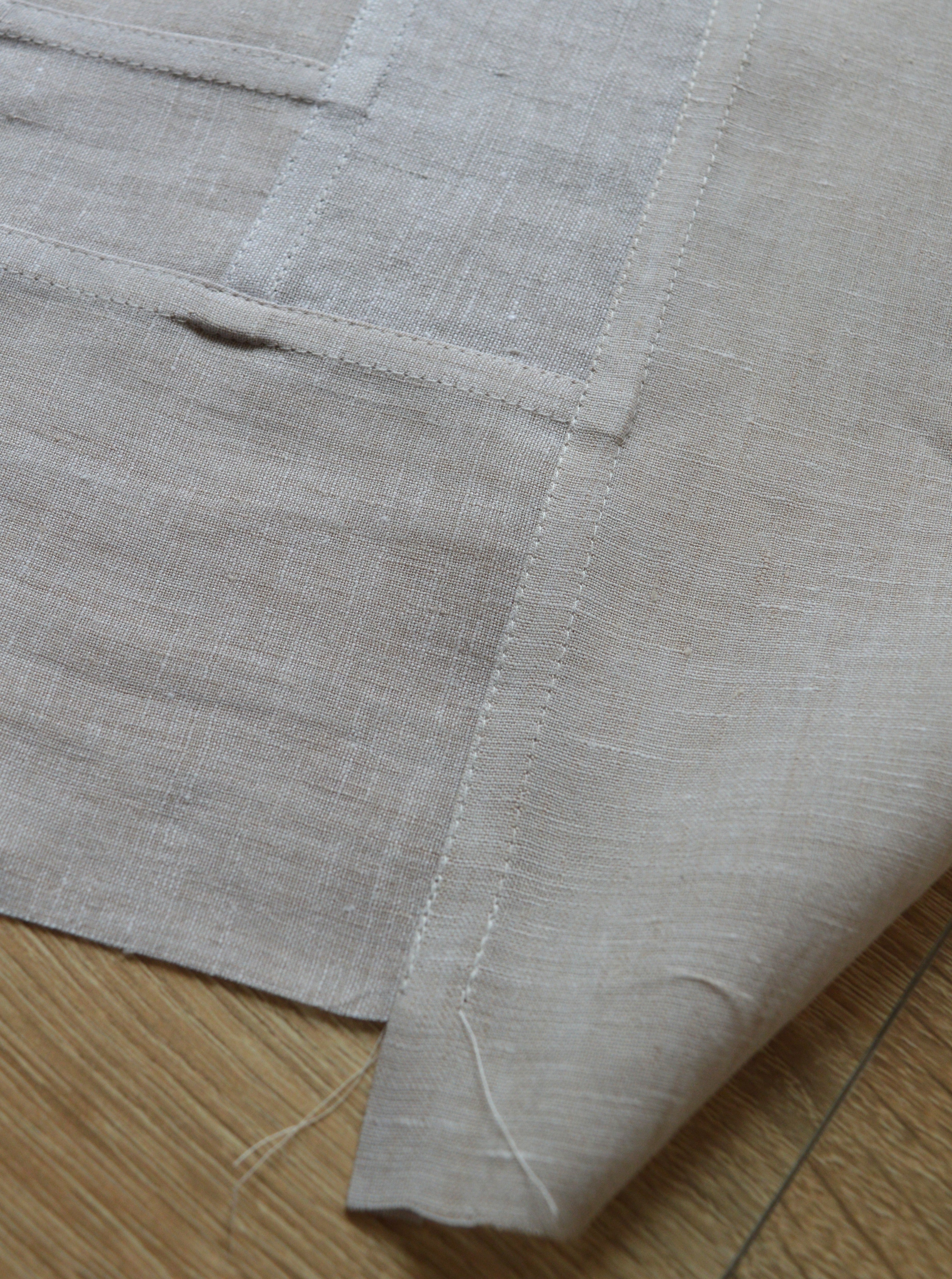 Pojagi-Style Linen Window Panel — Oatmeal & Soft Beige Patchwork Cafe Curtain (24.4" х 28.3")