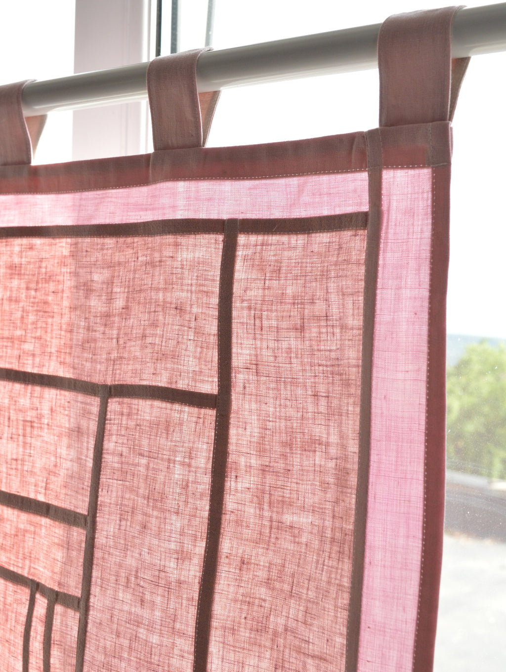 Pojagi-Style Linen Window Panel — Dusty pink Patchwork Cafe Curtain (26.7" х 26.7")