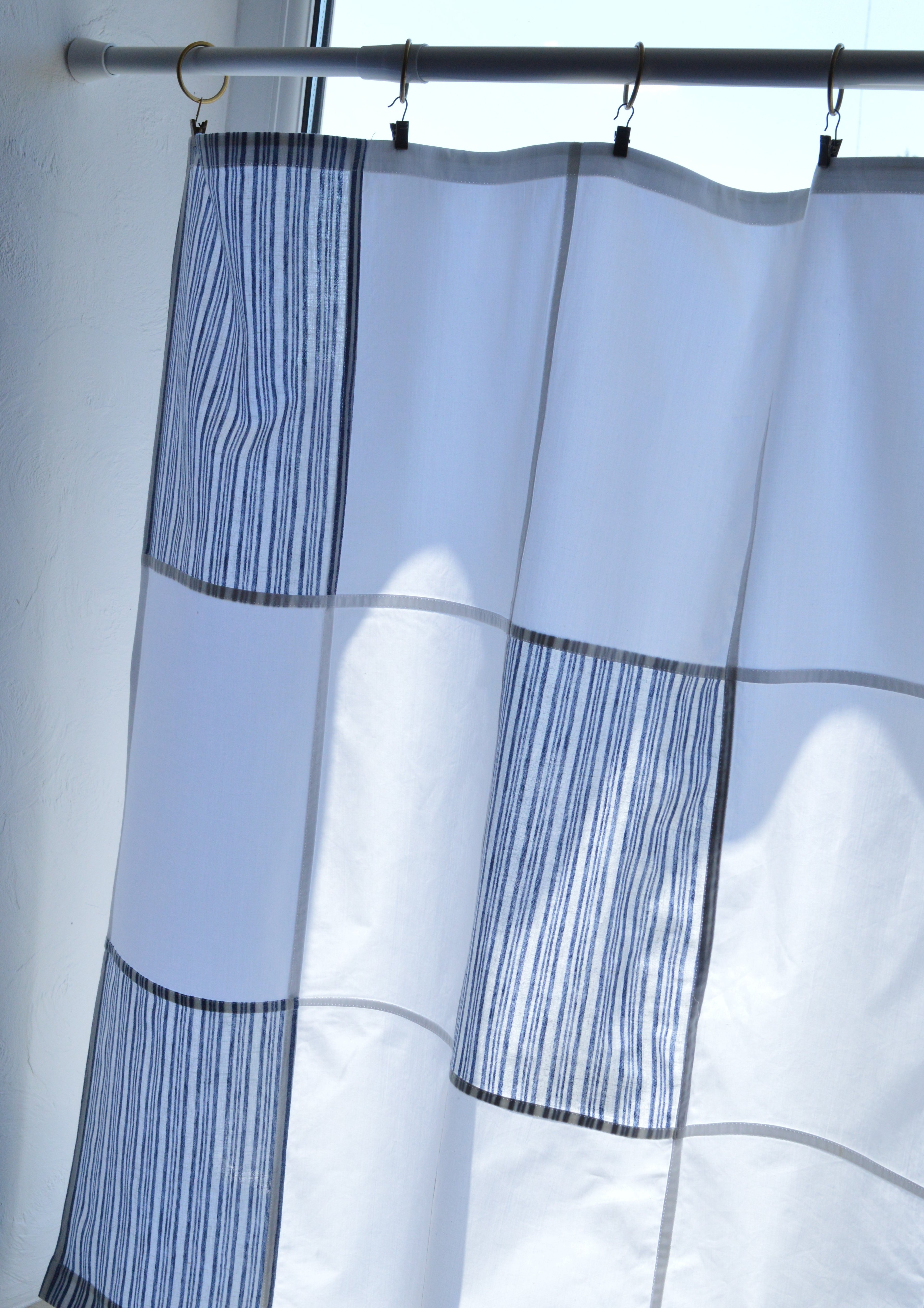 White Cotton Geometric Window Panel — Modern Patchwork Cafe Curtain (34.6" х 45.6")