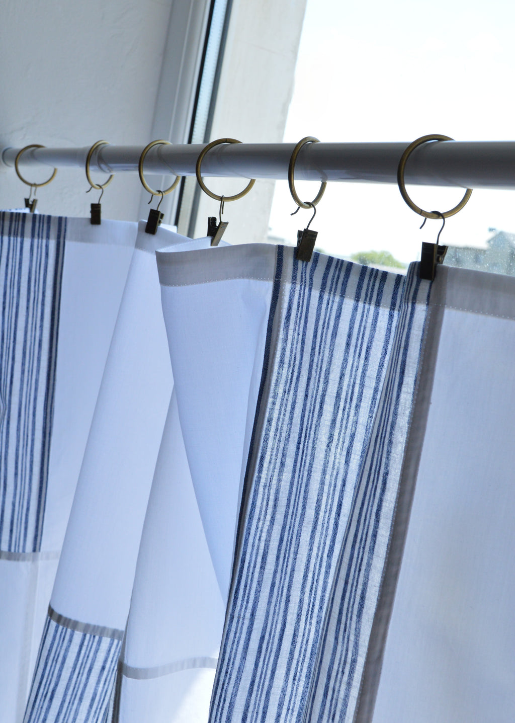 White Cotton Geometric Window Panel — Modern Patchwork Cafe Curtain (34.6" х 45.6")