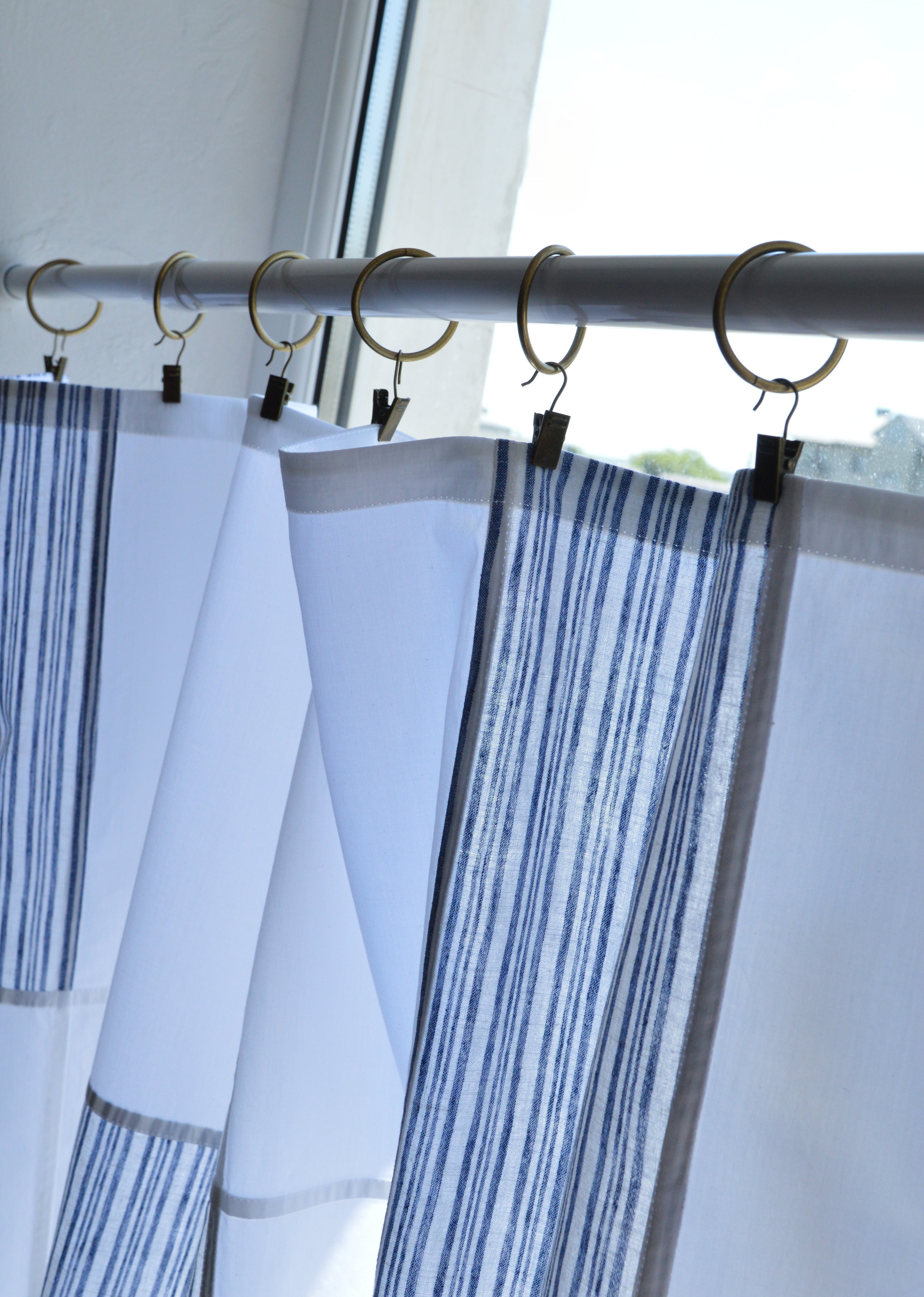 White Cotton Geometric Window Panel — Modern Patchwork Cafe Curtain (34.6" х 45.6")