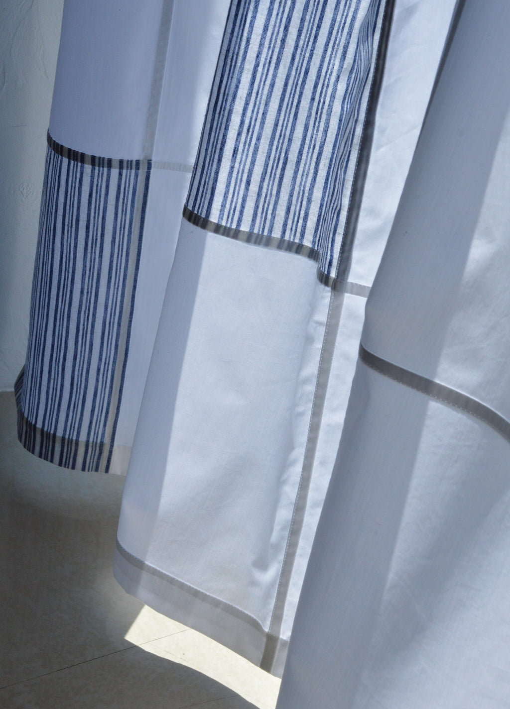 White Cotton Geometric Window Panel — Modern Patchwork Cafe Curtain (34.6" х 45.6")