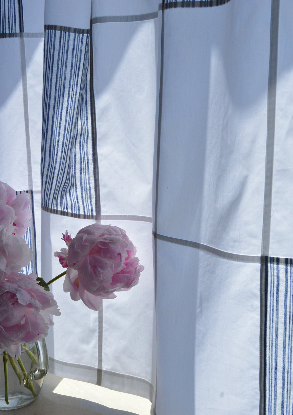 White Cotton Geometric Window Panel — Modern Patchwork Cafe Curtain (34.6" х 45.6")