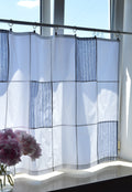White Cotton Geometric Window Panel — Modern Patchwork Cafe Curtain (34.6" х 45.6")