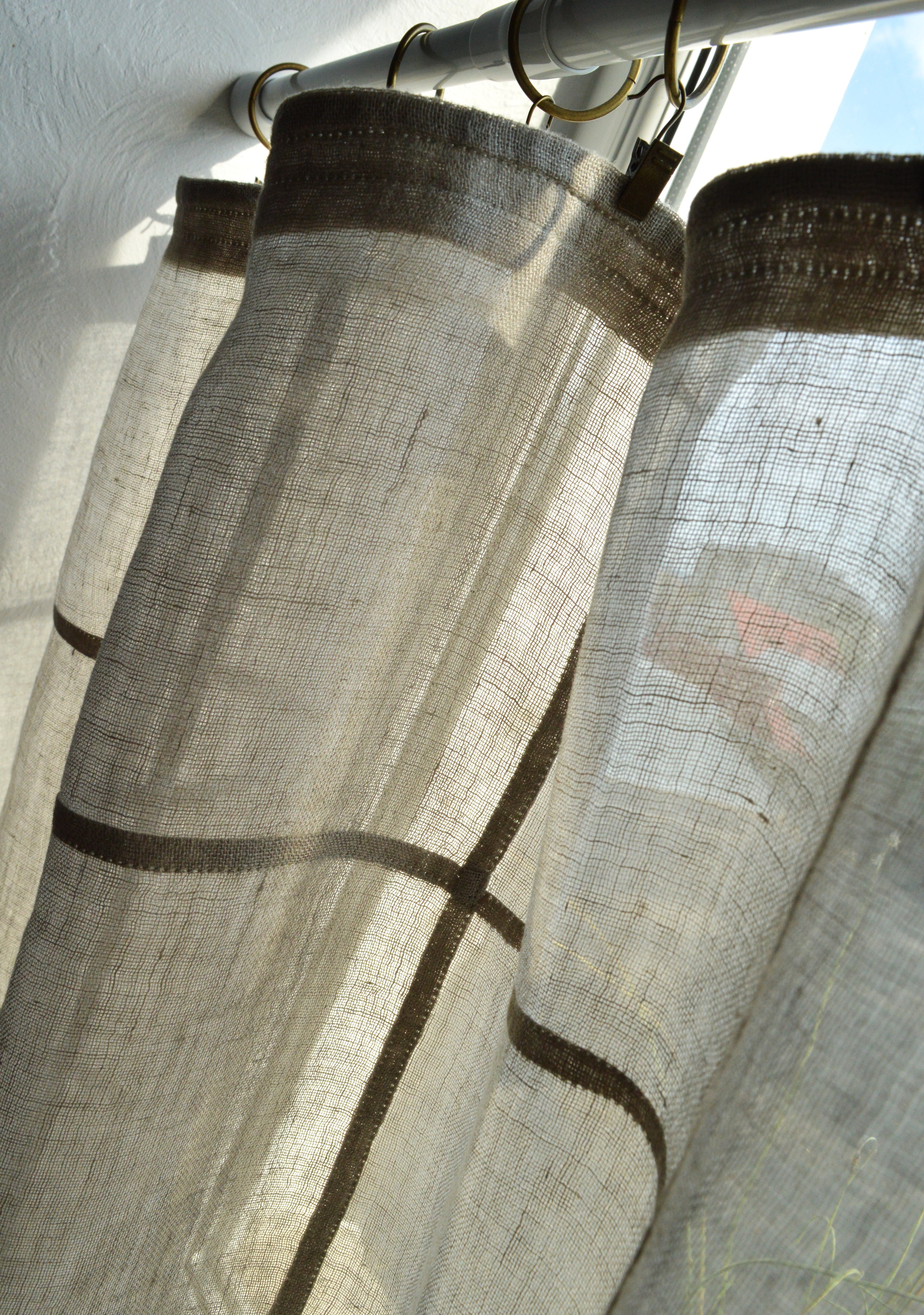 Handmade Geometric Linen Cafe Curtain – Sheer Patchwork Panel (22" x 50")