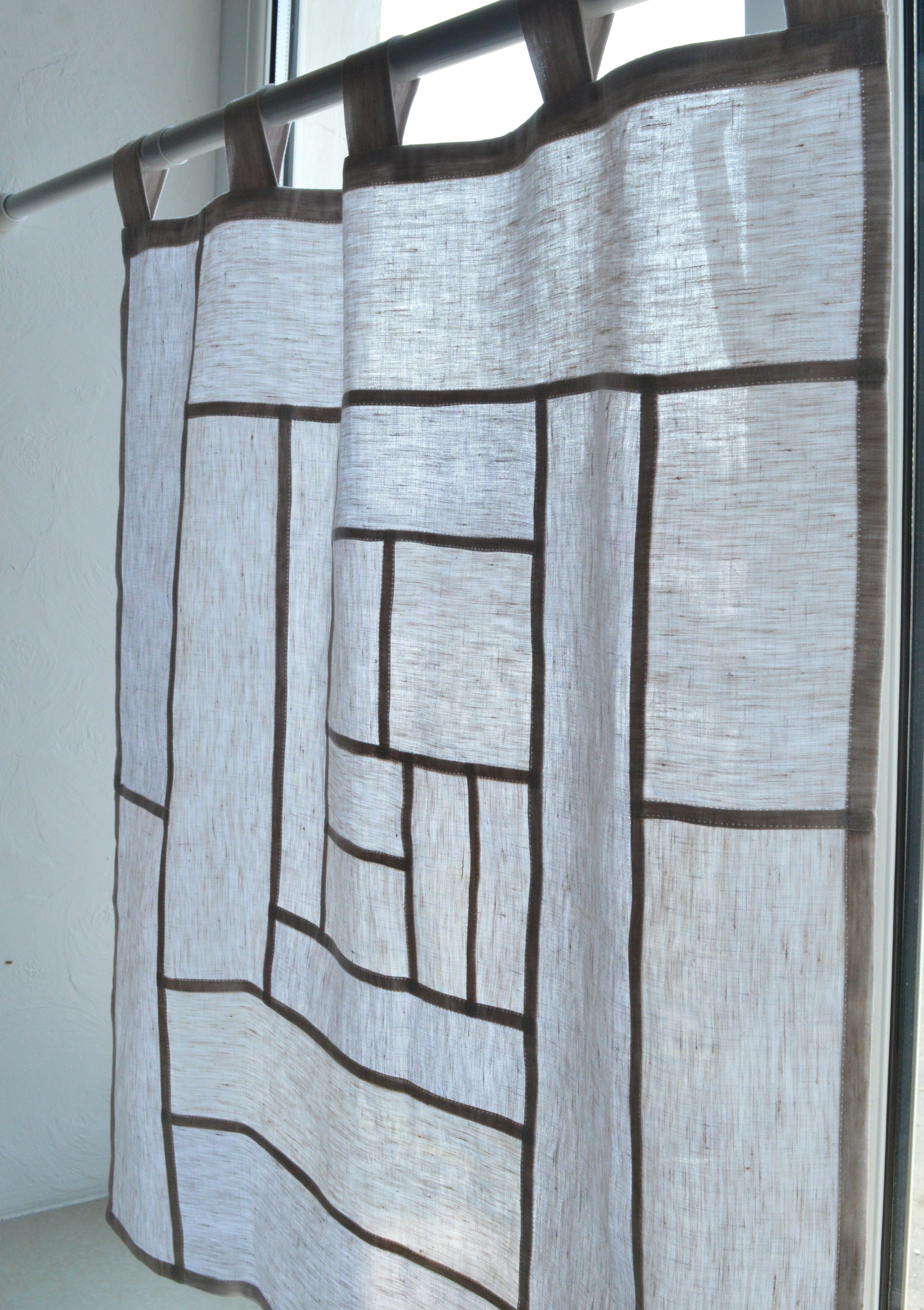 Pojagi-Style Linen Window Panel — Oatmeal & Soft Beige Patchwork Cafe Curtain (24.4" х 28.3")