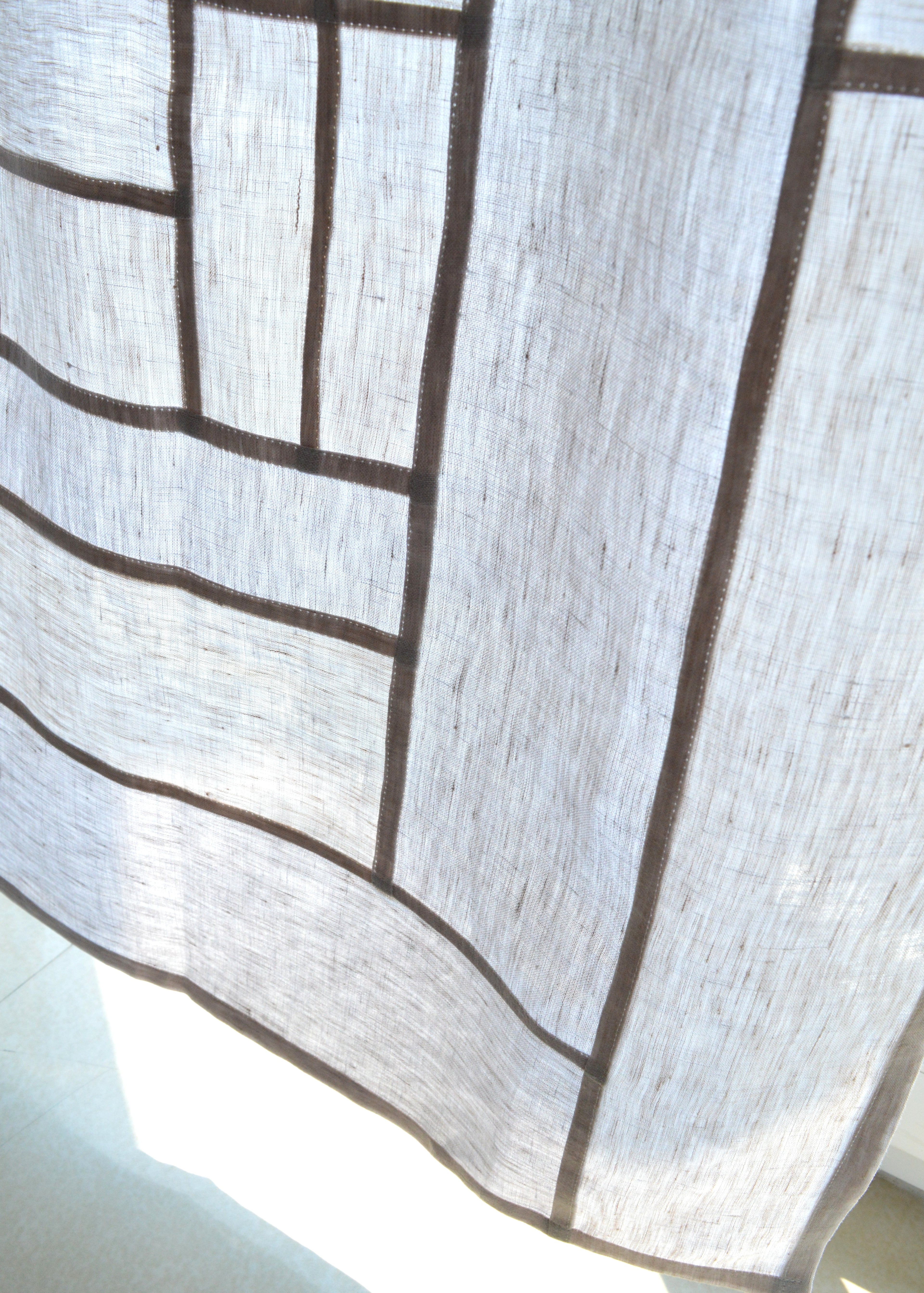 Pojagi-Style Linen Window Panel — Oatmeal & Soft Beige Patchwork Cafe Curtain (24.4" х 28.3")