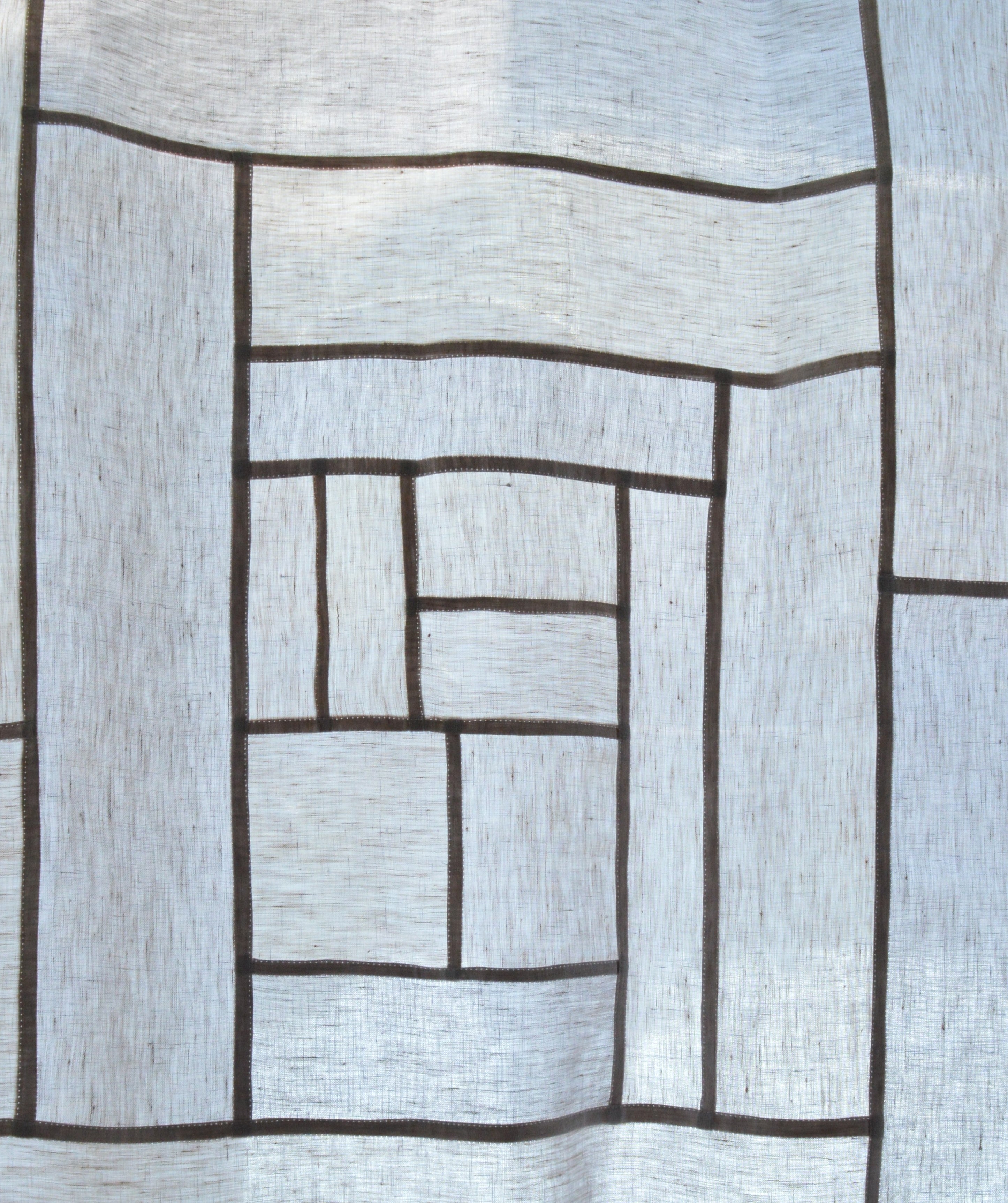 Pojagi-Style Linen Window Panel — Oatmeal & Soft Beige Patchwork Cafe Curtain (24.4" х 28.3")