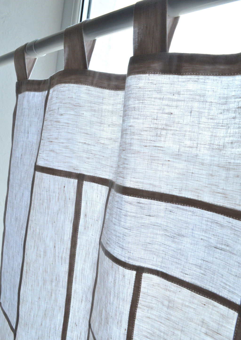 Pojagi-Style Linen Window Panel — Oatmeal & Soft Beige Patchwork Cafe Curtain (24.4" х 28.3")