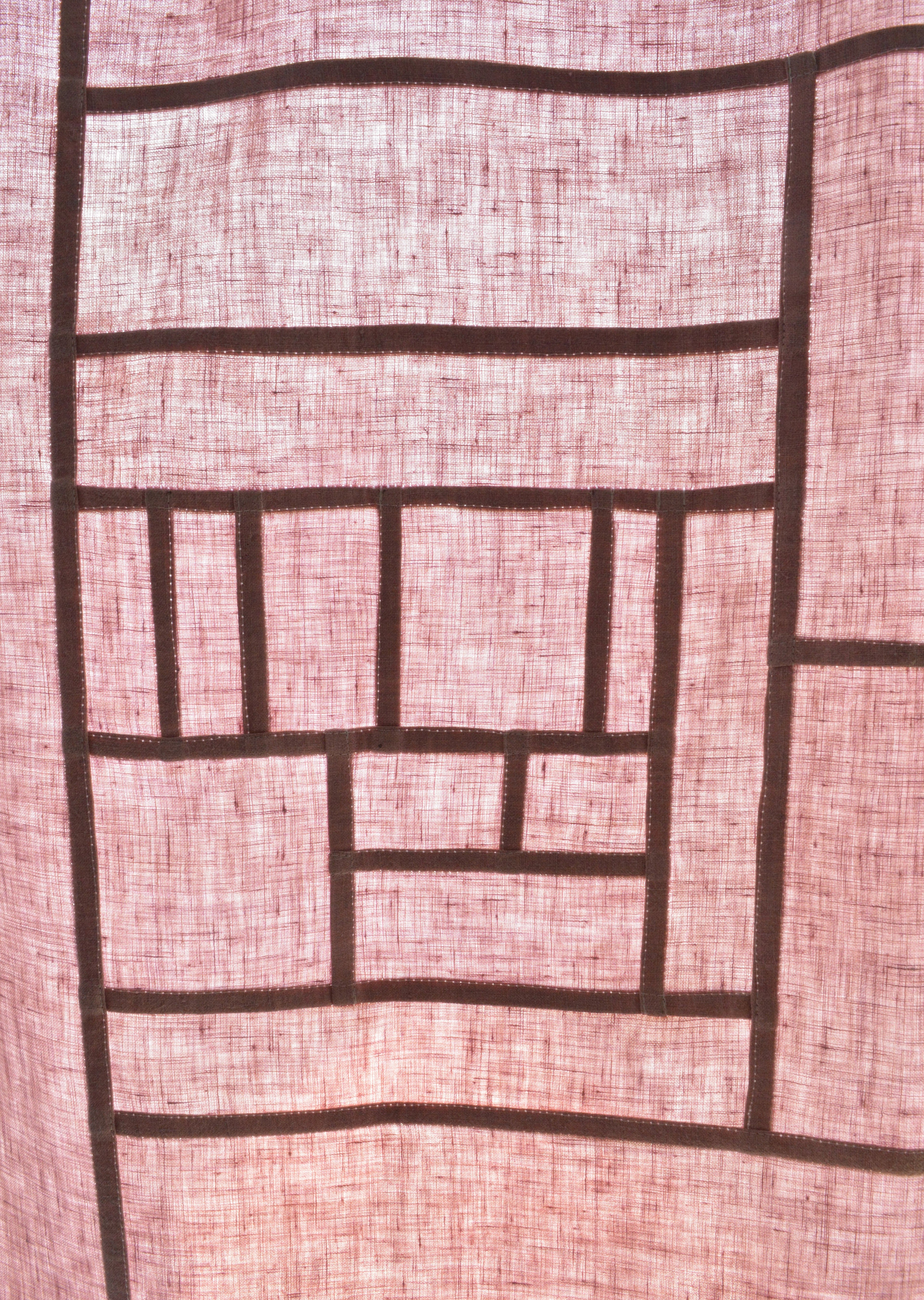 Pojagi-Style Linen Window Panel — Dusty pink Patchwork Cafe Curtain (26.7" х 26.7")