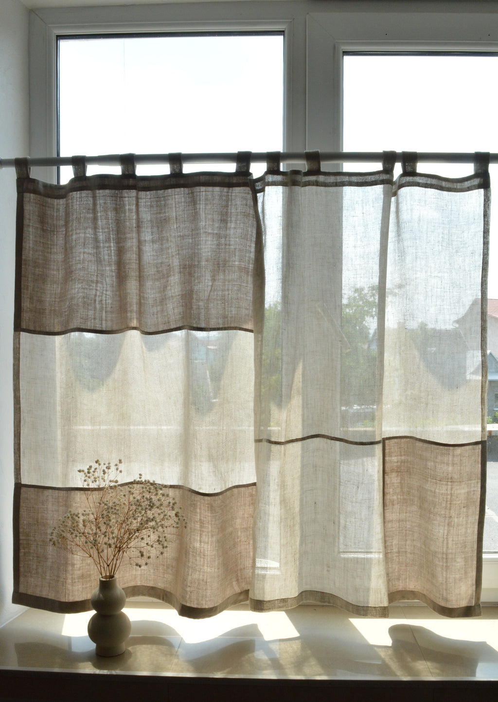 Pojagi-Style Linen & Cotton Curtain with Tabs – Geometric Patchwork (36" x 57")
