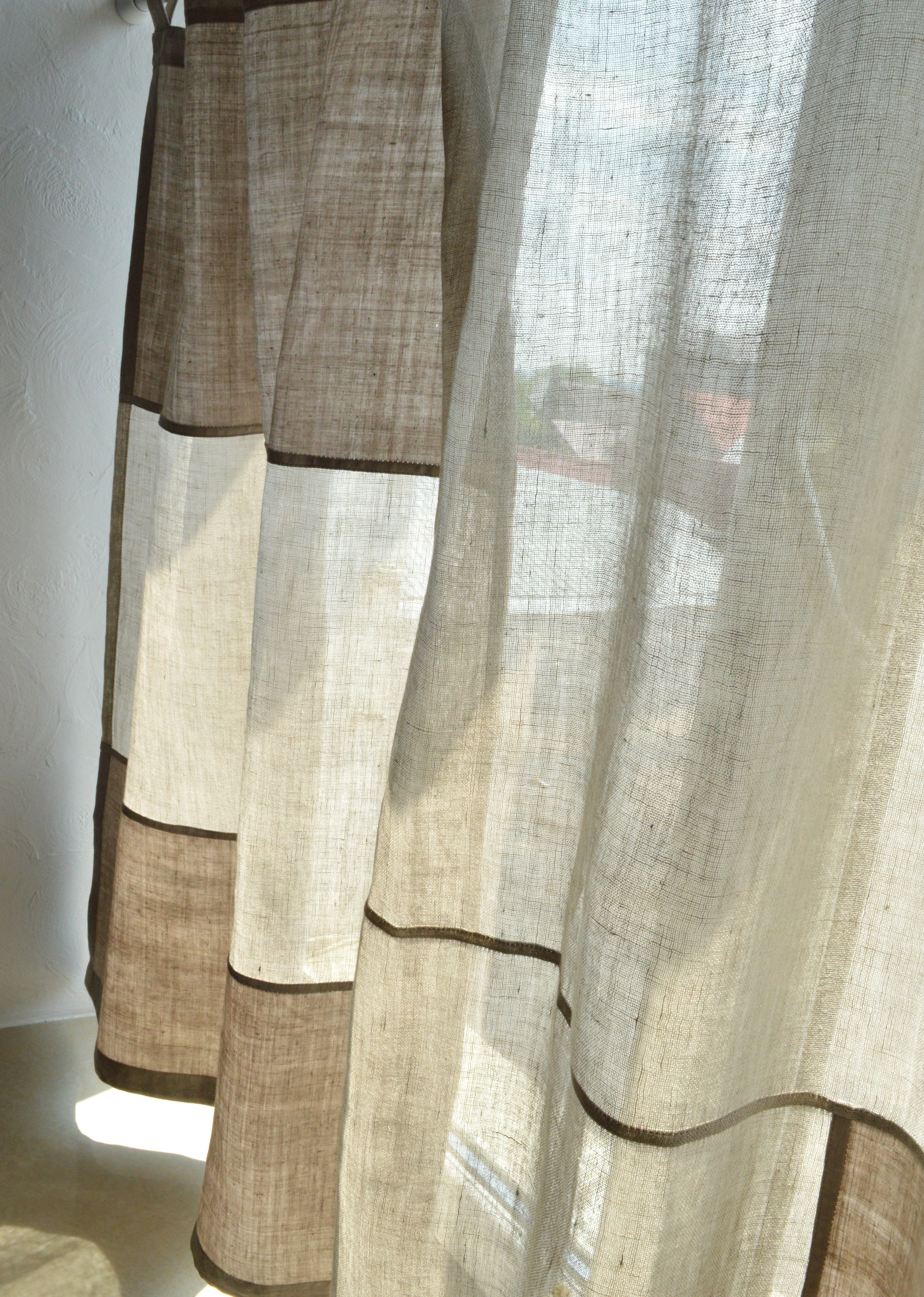 Pojagi-Style Linen & Cotton Curtain with Tabs – Geometric Patchwork (36" x 57")
