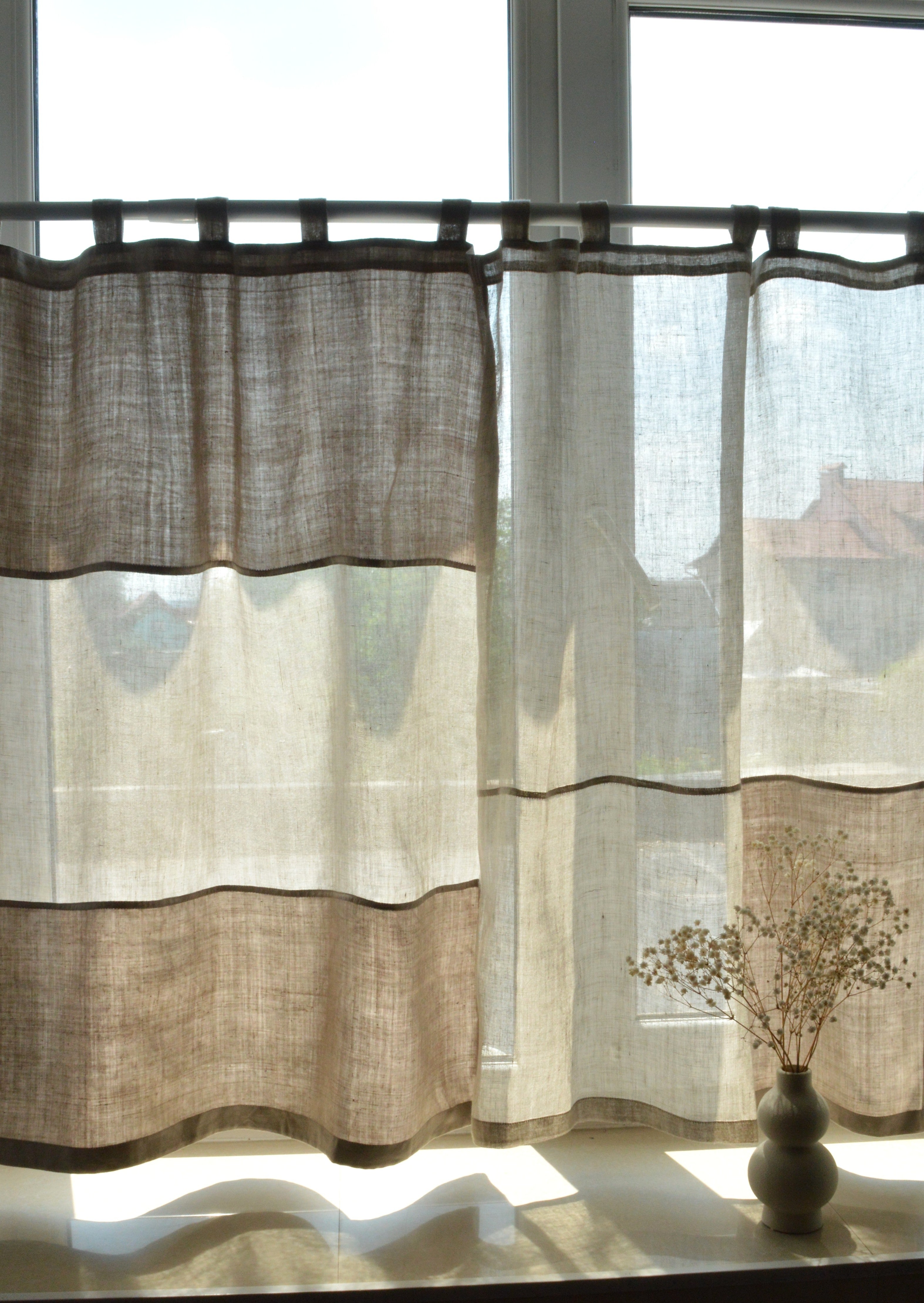 Pojagi-Style Linen & Cotton Curtain with Tabs – Geometric Patchwork (36" x 57")