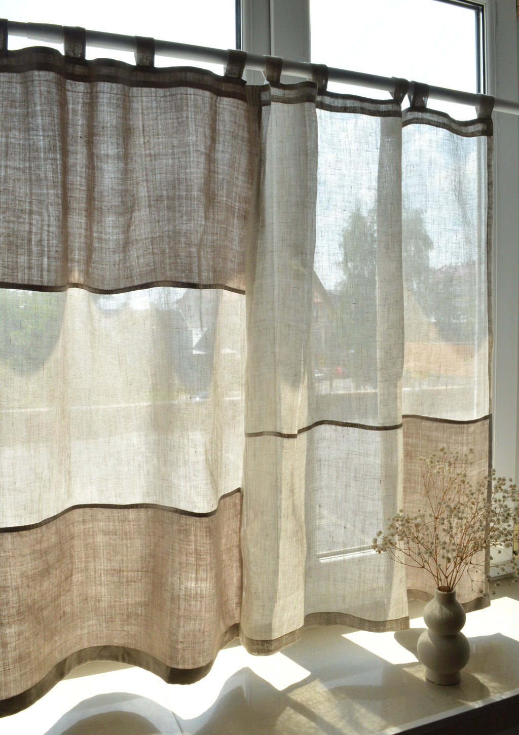 Pojagi-Style Linen & Cotton Curtain with Tabs – Geometric Patchwork (36" x 57")