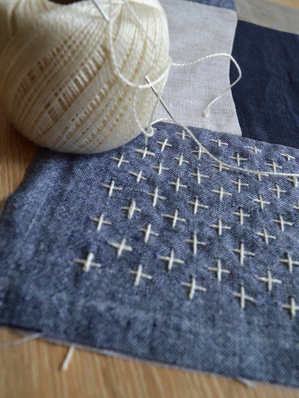 Sashiko Linen Coasters – Set of 4
