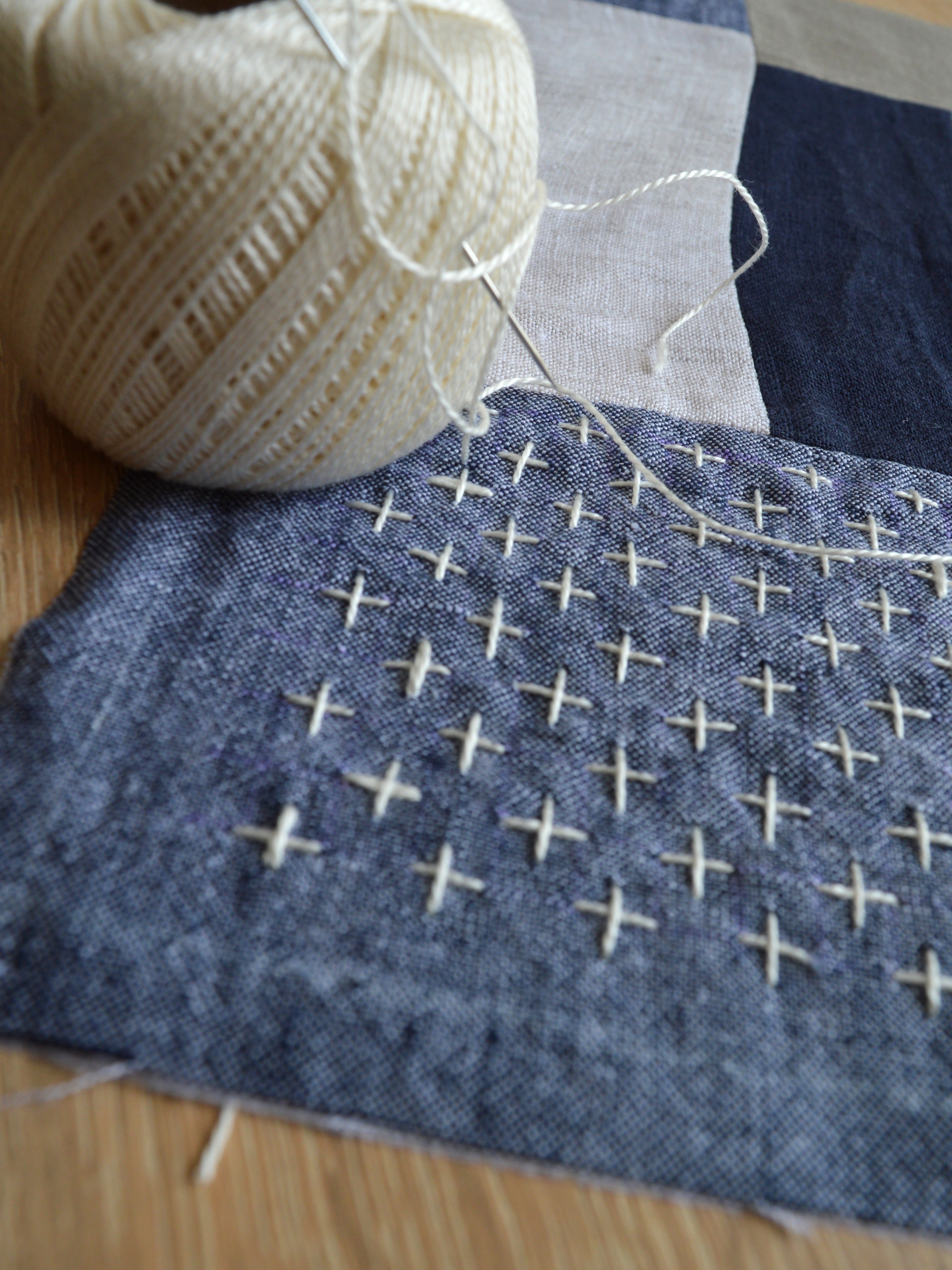 Sashiko Linen Coasters – Set of 4