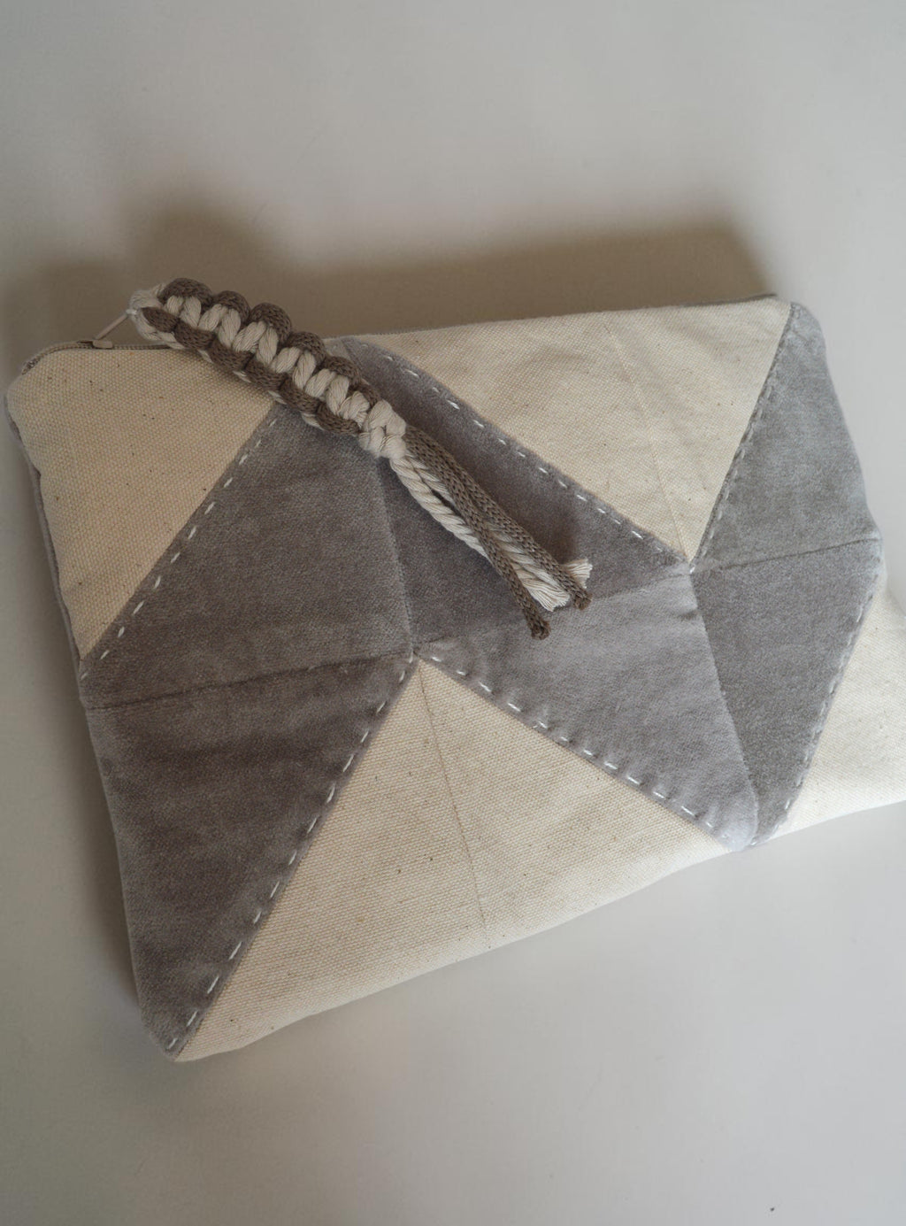 Neutral Quilted Cosmetic Bag | Patchwork Makeup Pouch in Cotton & Velvet