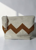 Large Quilted Toiletry Bag | Linen Travel Cosmetic Bag in Oat & Ochre