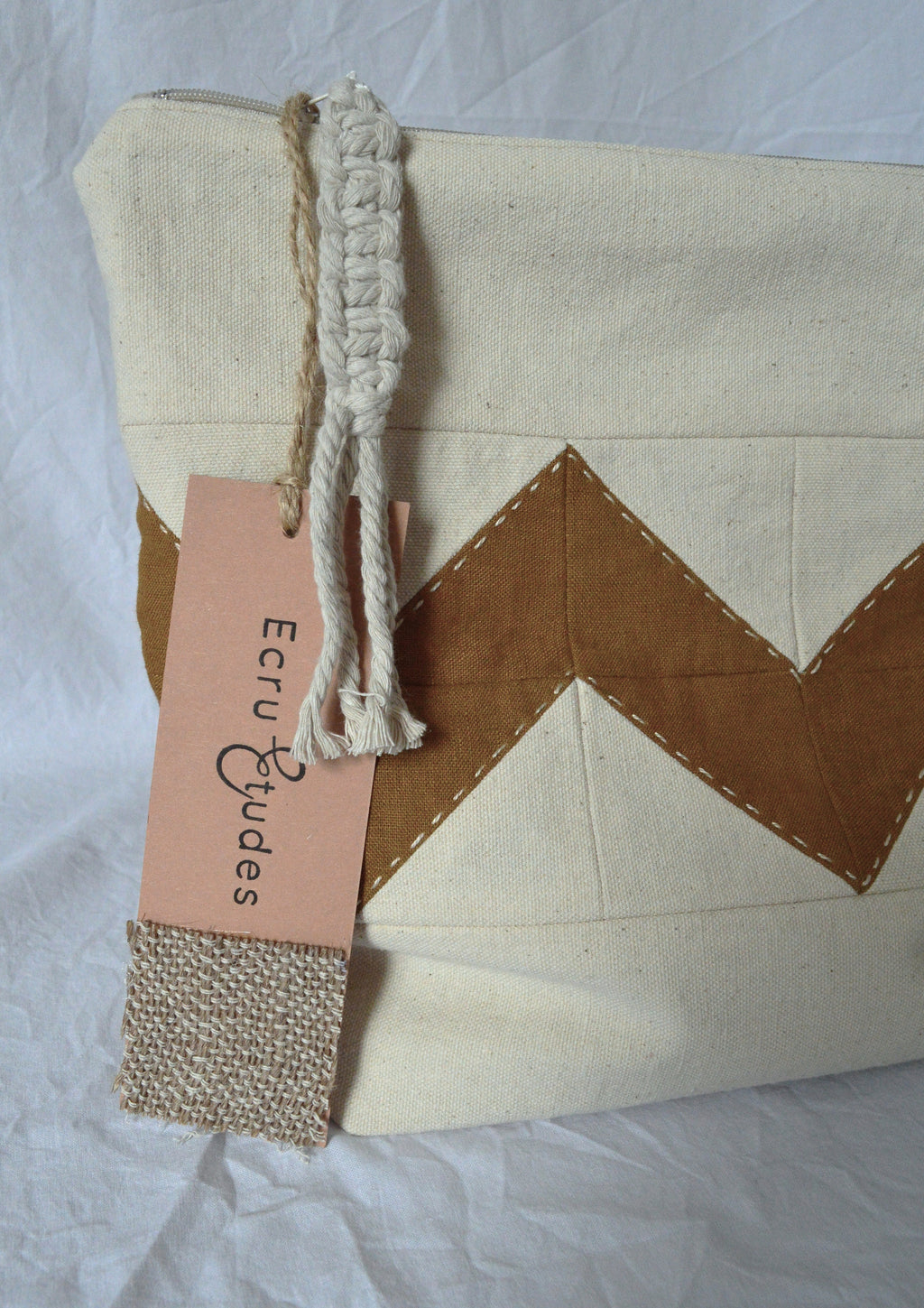 Large Quilted Toiletry Bag | Linen Travel Cosmetic Bag in Oat & Ochre