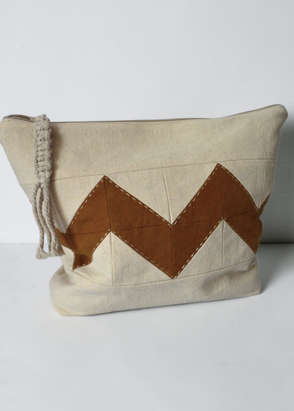Large Quilted Toiletry Bag | Linen Travel Cosmetic Bag in Oat & Ochre