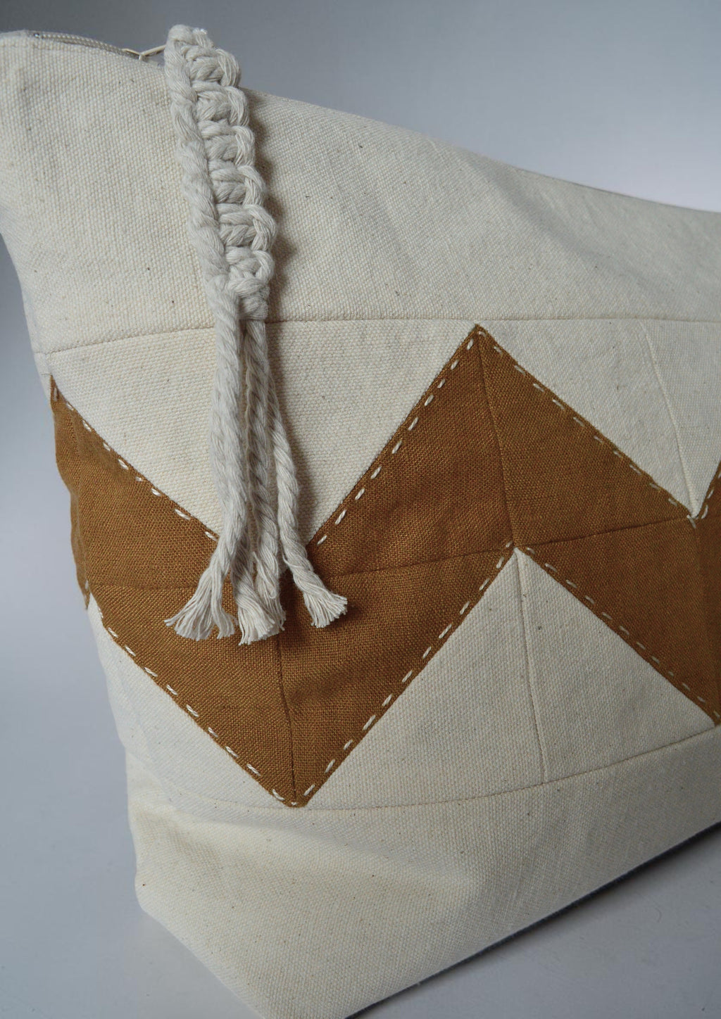 Large Quilted Toiletry Bag | Linen Travel Cosmetic Bag in Oat & Ochre