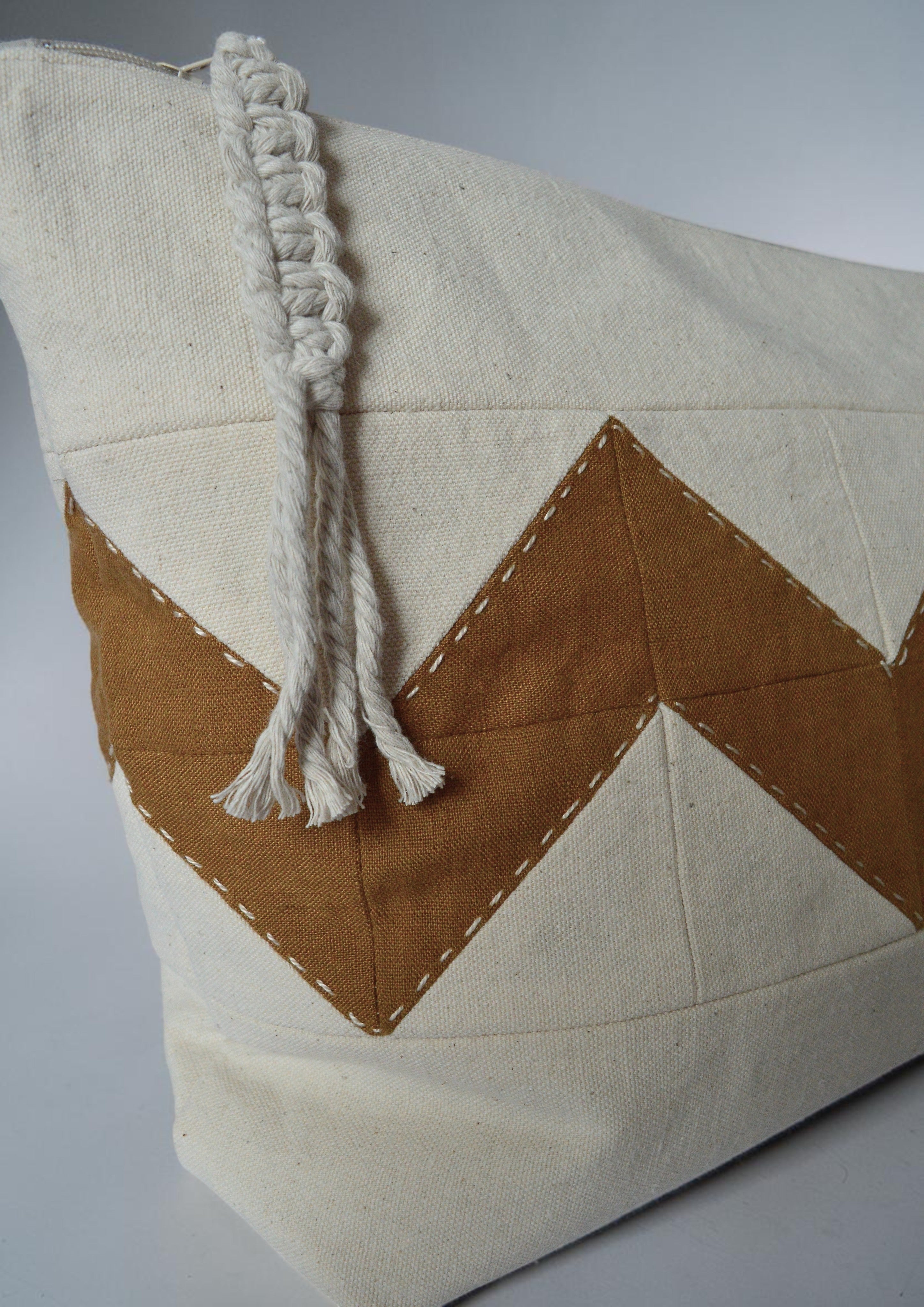 Large Quilted Toiletry Bag | Linen Travel Cosmetic Bag in Oat & Ochre
