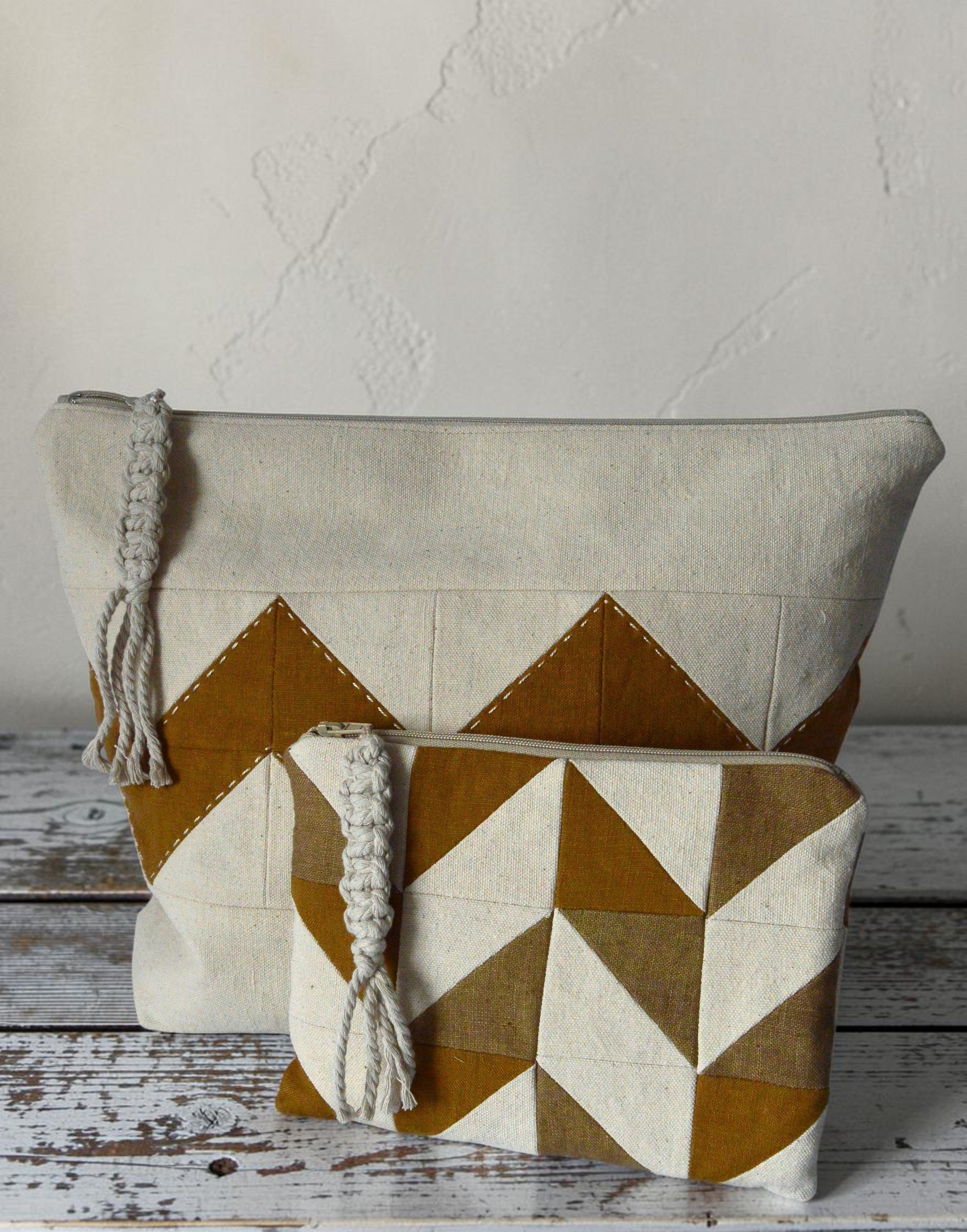Large Quilted Toiletry Bag | Linen Travel Cosmetic Bag in Oat & Ochre