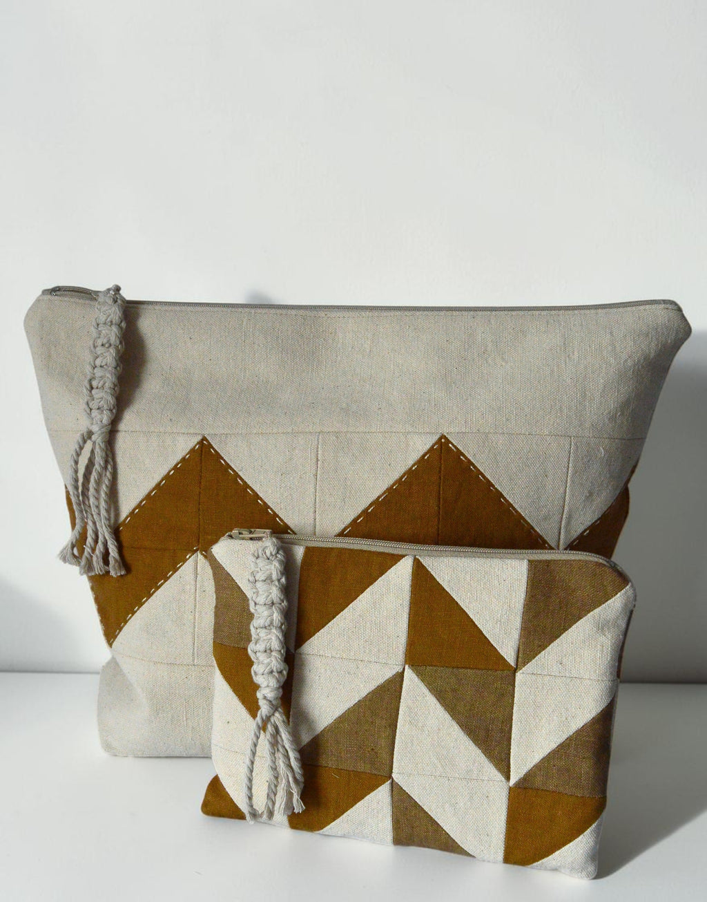 Quilted Travel Pouch Set | Linen Cosmetic Bag Set