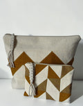 Quilted Travel Pouch Set | Linen Cosmetic Bag Set