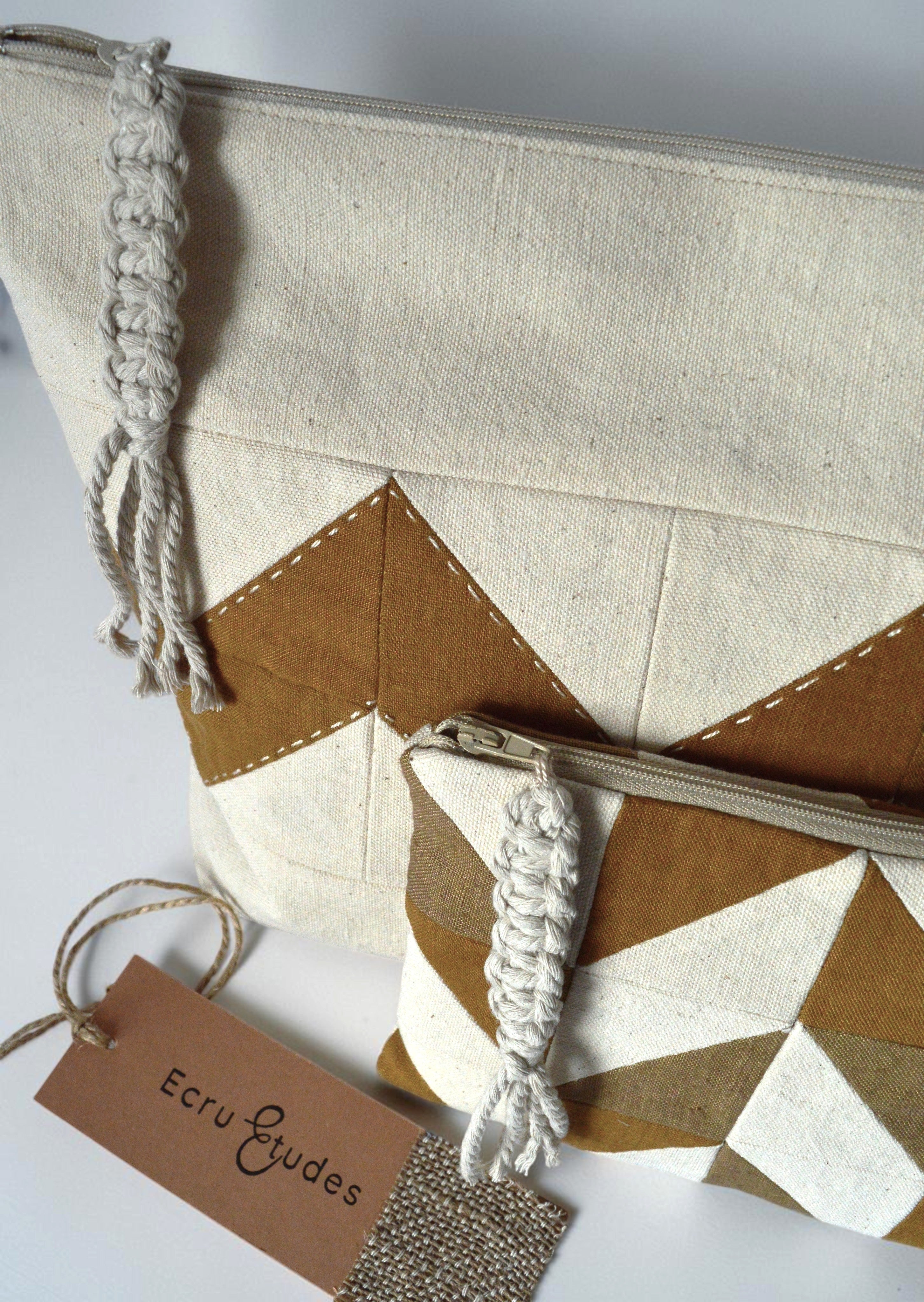Quilted Travel Pouch Set | Linen Cosmetic Bag Set