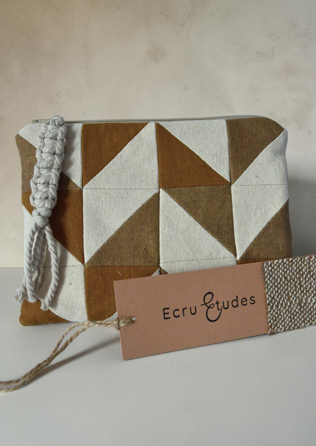 Quilted Linen Cosmetic Bag | Geometric Patchwork Makeup Pouch