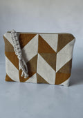 Quilted Linen Cosmetic Bag | Geometric Patchwork Makeup Pouch