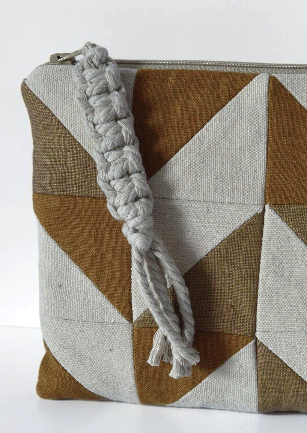 Quilted Linen Cosmetic Bag | Geometric Patchwork Makeup Pouch