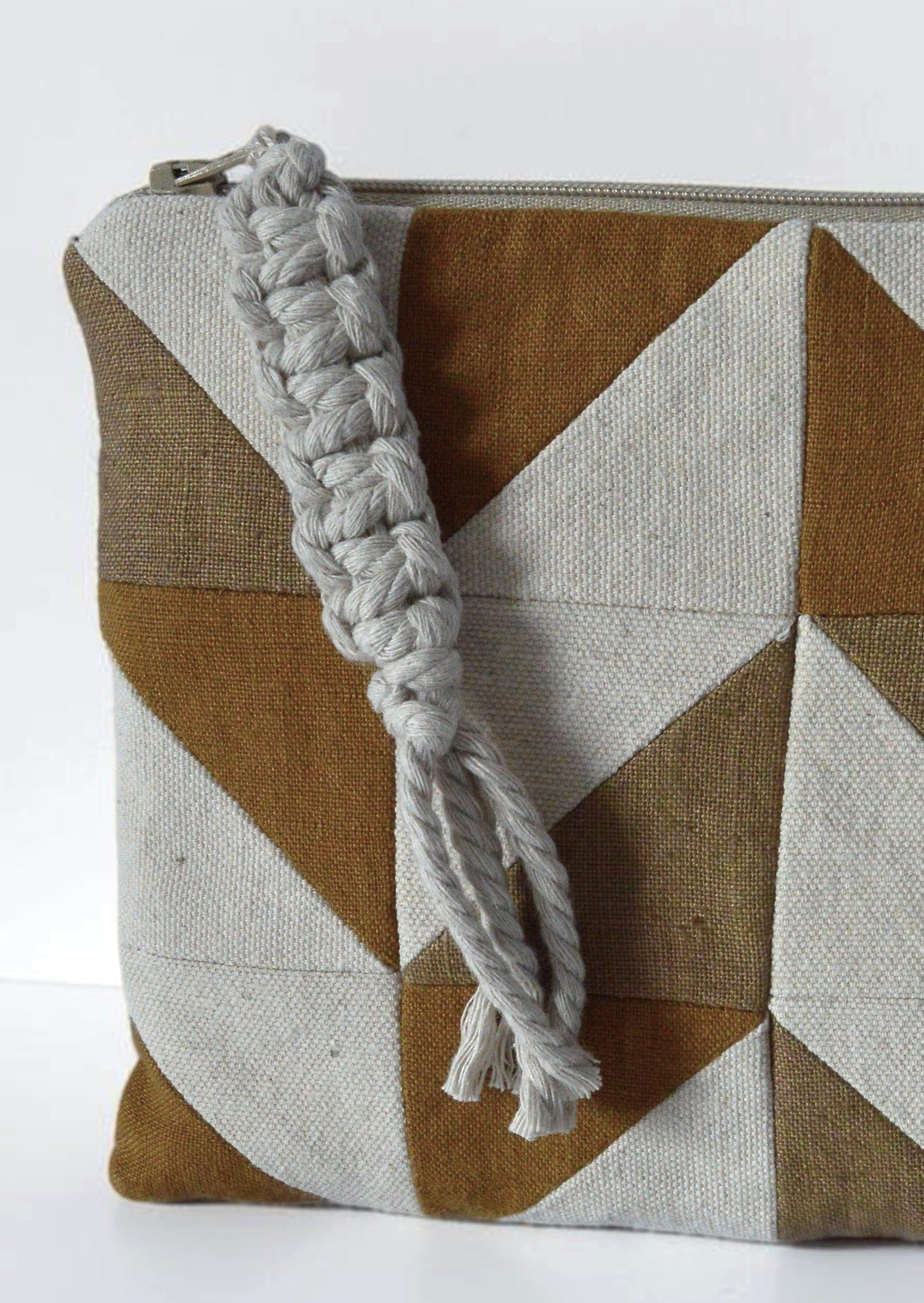 Quilted Linen Cosmetic Bag | Geometric Patchwork Makeup Pouch