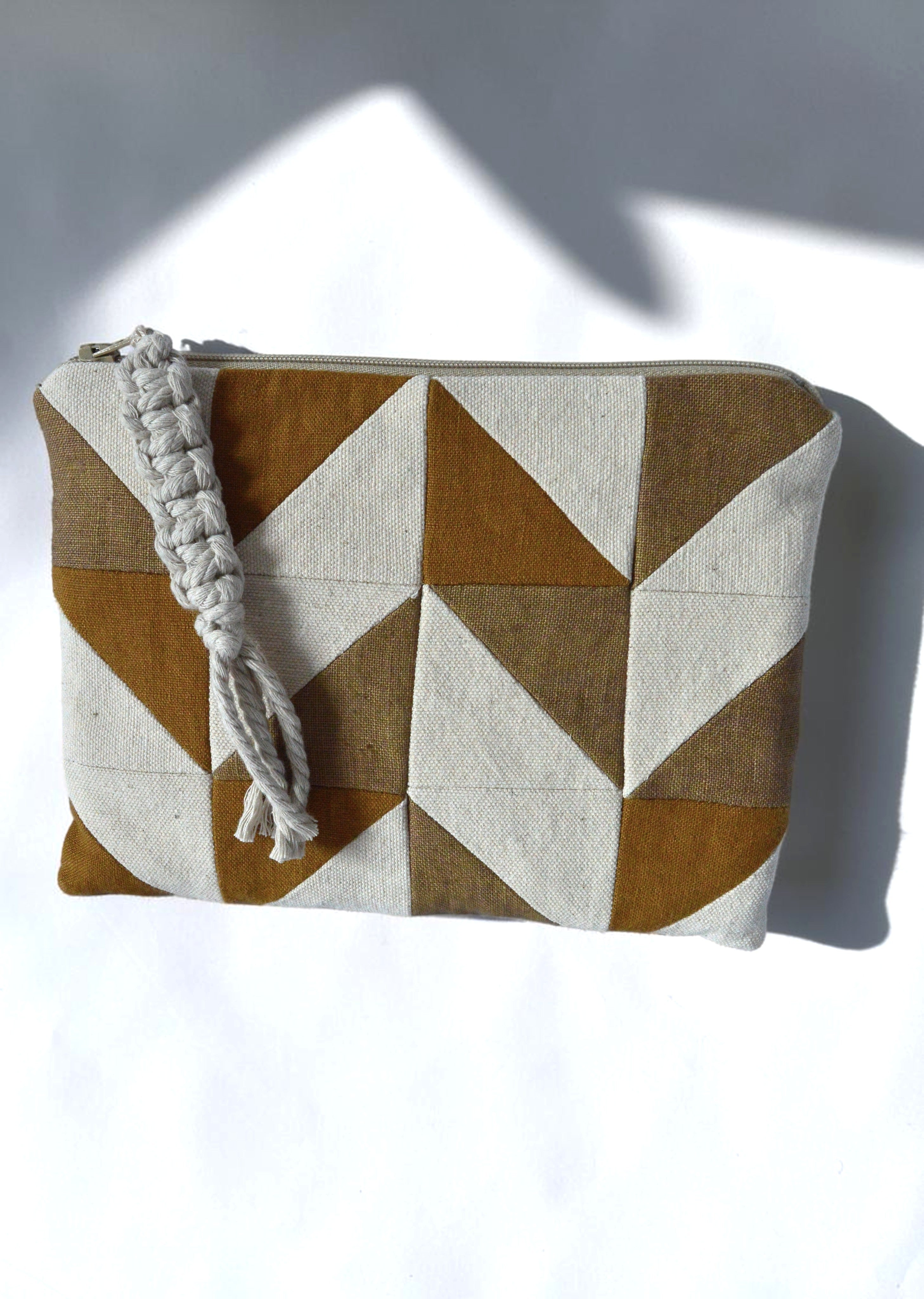 Quilted Linen Cosmetic Bag | Geometric Patchwork Makeup Pouch