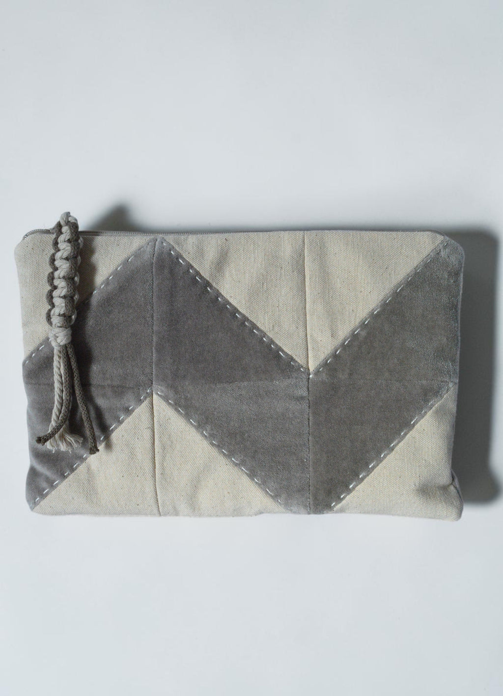 Neutral Quilted Cosmetic Bag | Patchwork Makeup Pouch in Cotton & Velvet