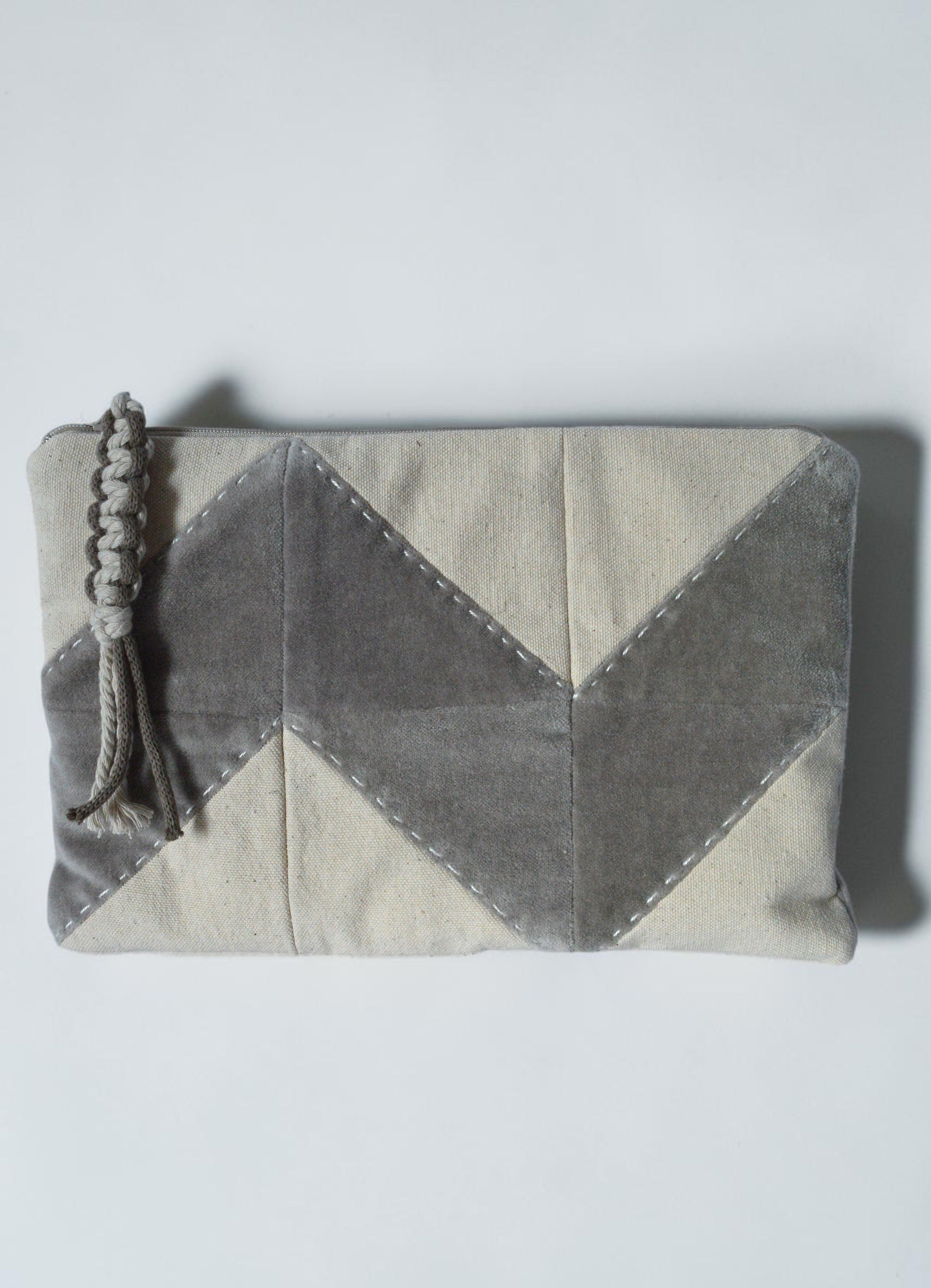 Neutral Quilted Cosmetic Bag | Patchwork Makeup Pouch in Cotton & Velvet