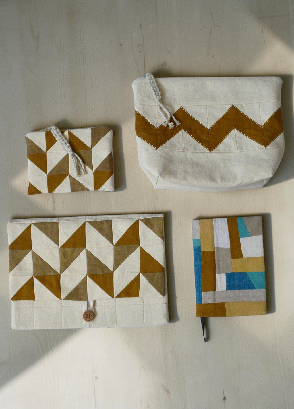 Earthy tones Quilted Laptop Sleeve | Handmade Linen Patchwork Laptop Case