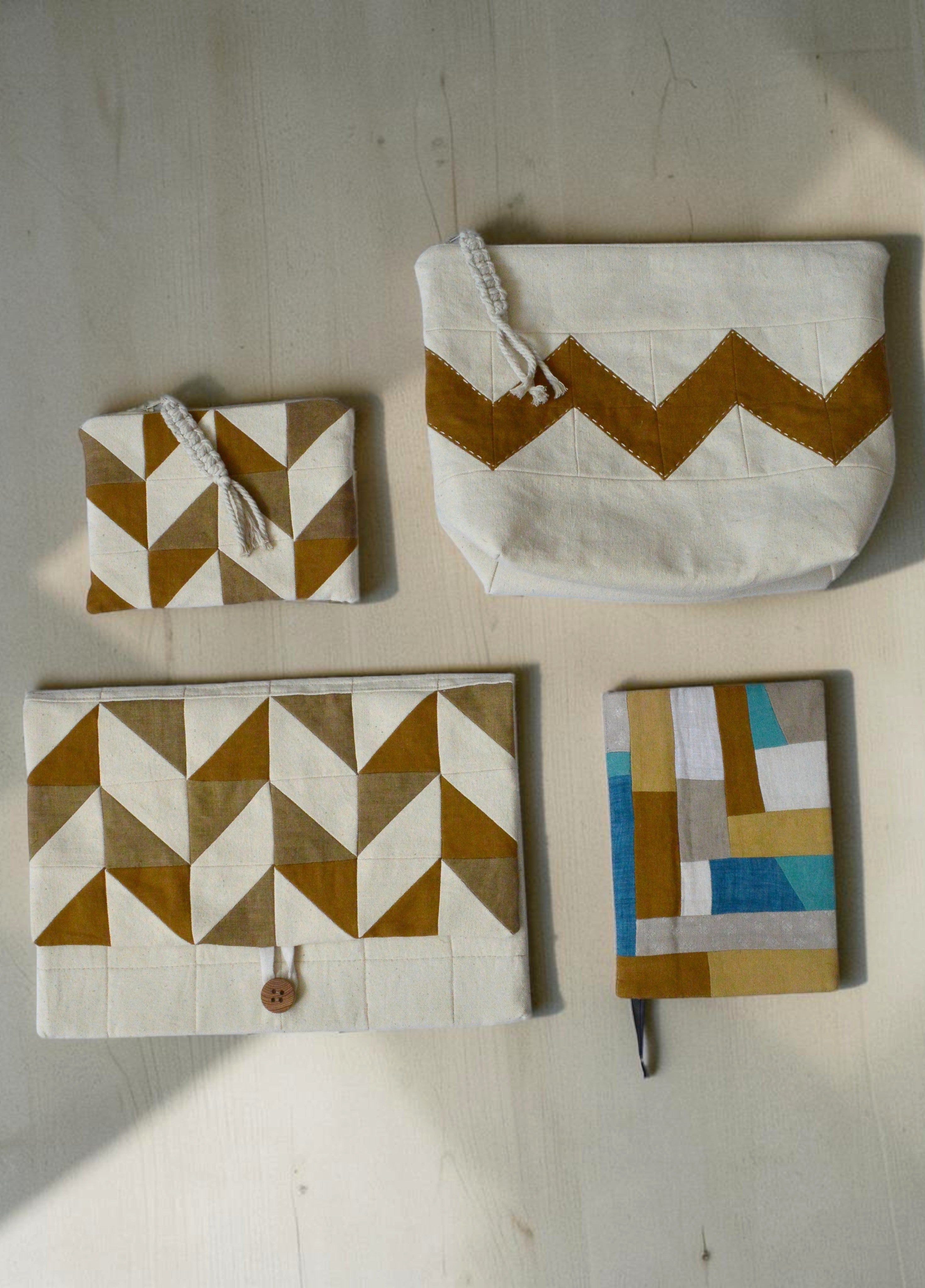 Earthy tones Quilted Laptop Sleeve | Handmade Linen Patchwork Laptop Case
