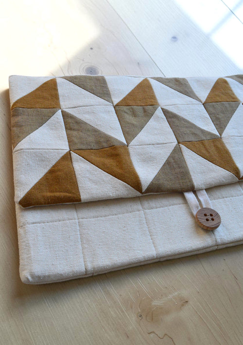 Earthy tones Quilted Laptop Sleeve | Handmade Linen Patchwork Laptop Case