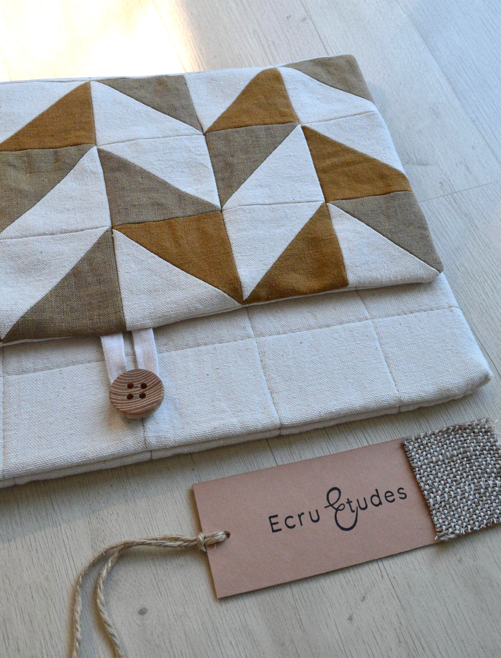 Earthy tones Quilted Laptop Sleeve | Handmade Linen Patchwork Laptop Case