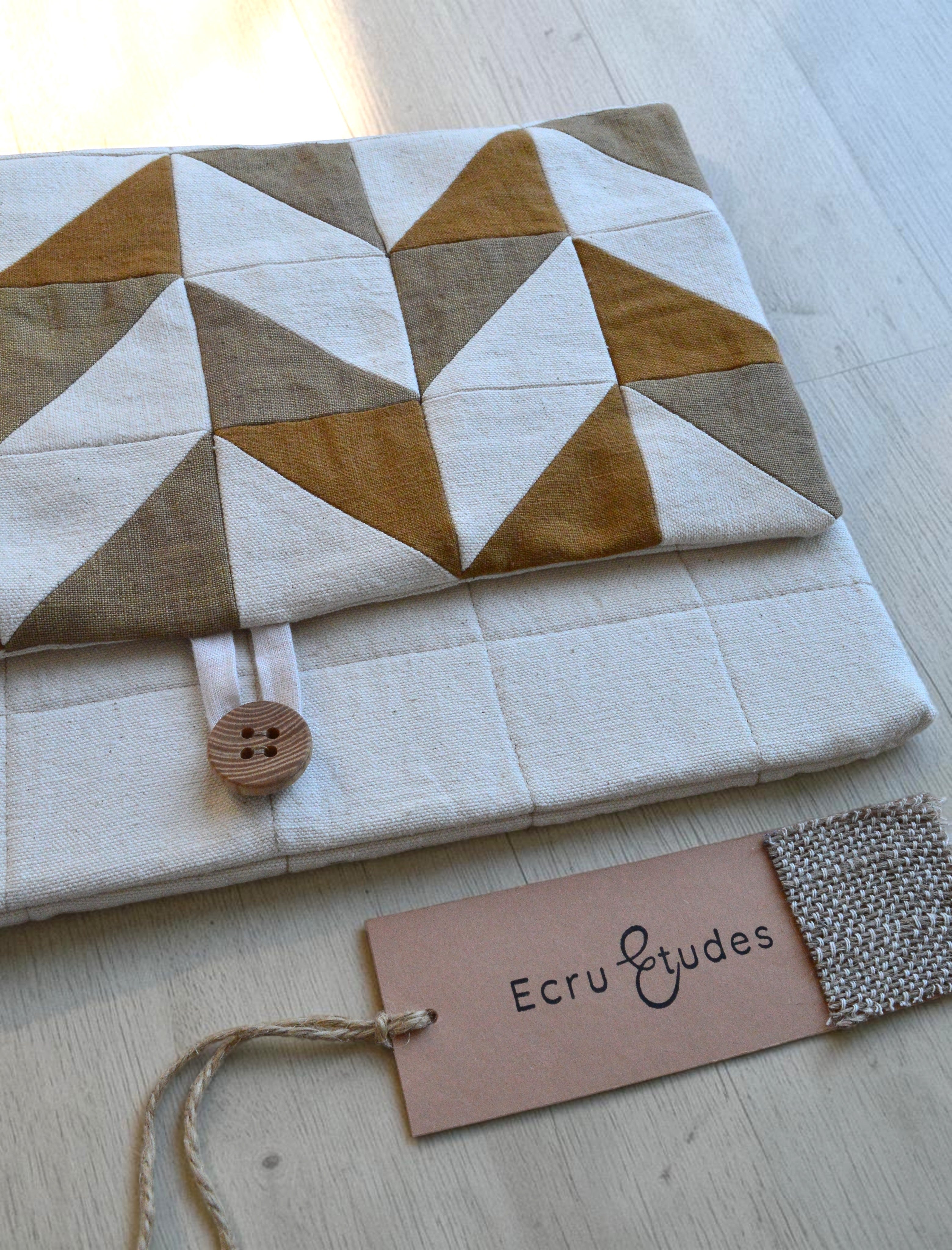 Earthy tones Quilted Laptop Sleeve | Handmade Linen Patchwork Laptop Case
