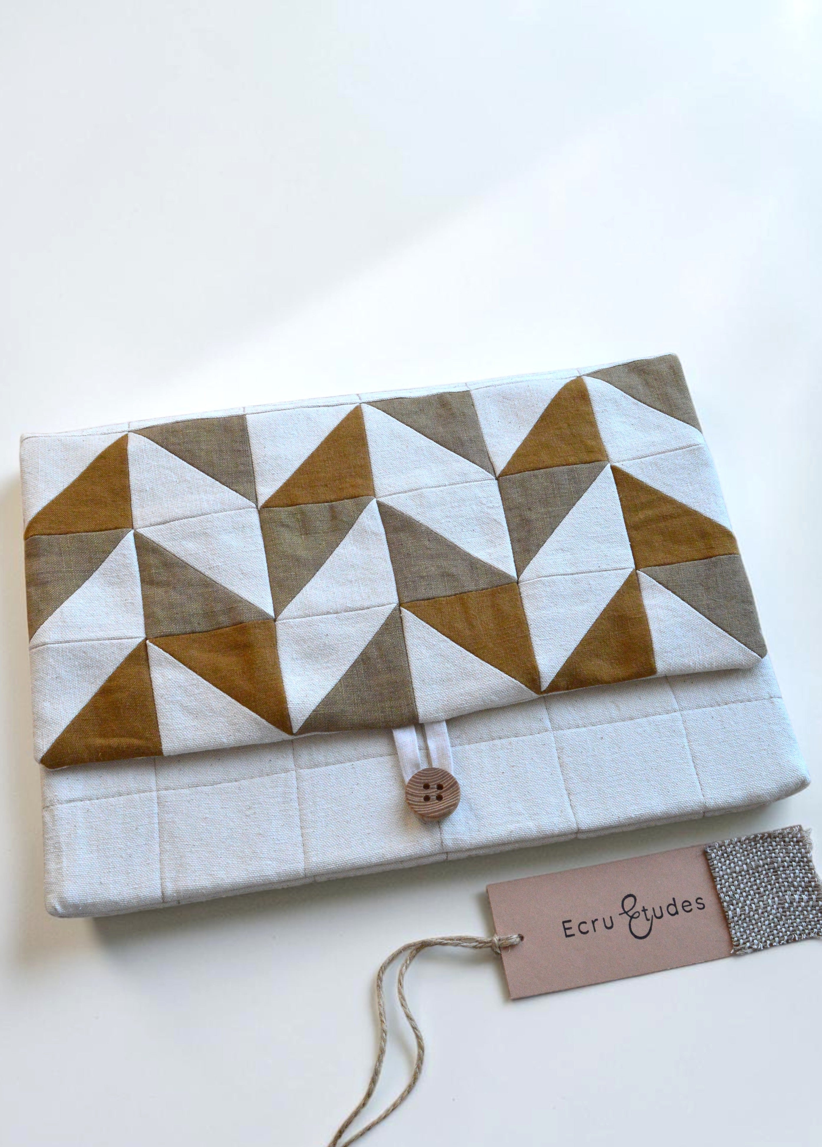 Earthy tones Quilted Laptop Sleeve | Handmade Linen Patchwork Laptop Case