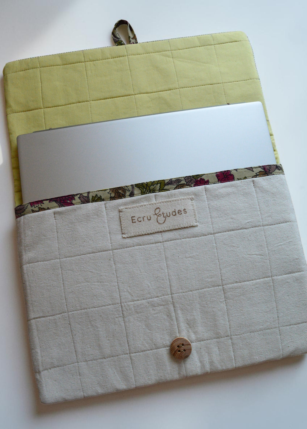 Quilted Laptop Sleeve | Handmade Patchwork Case in Floral Minimalism