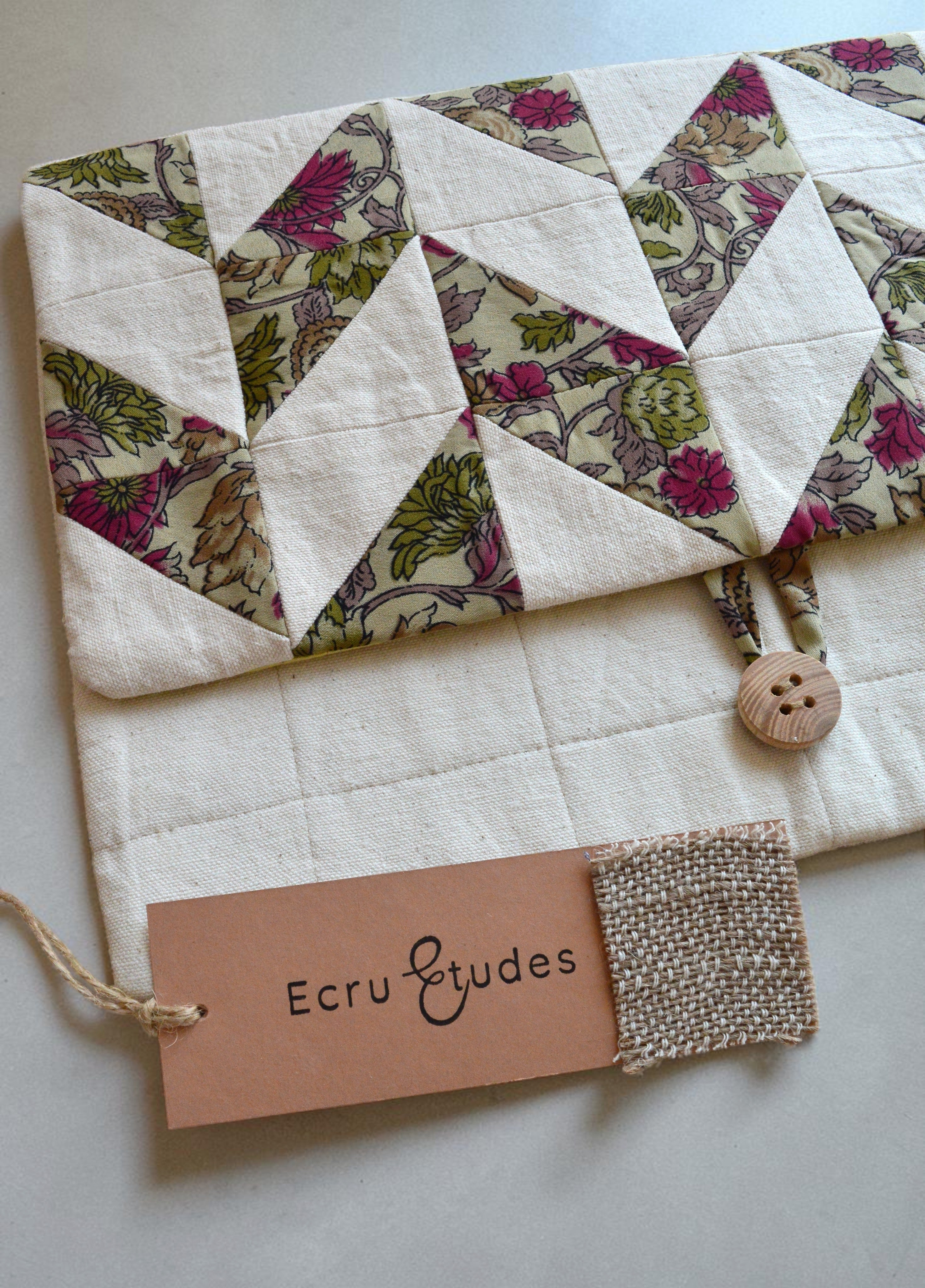 Quilted Laptop Sleeve | Handmade Patchwork Case in Floral Minimalism