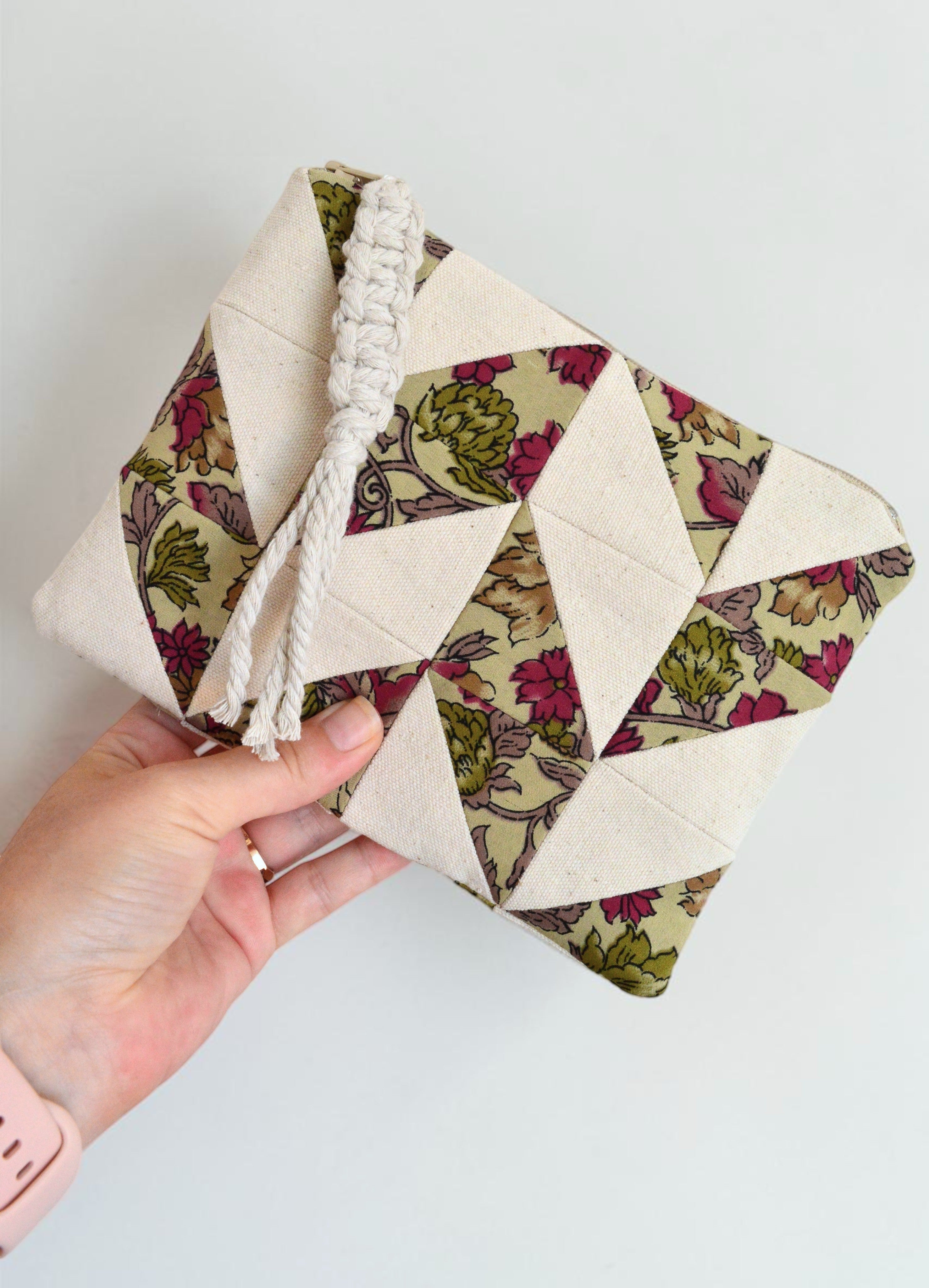 Floral Patchwork Quilted Cosmetic Pouch